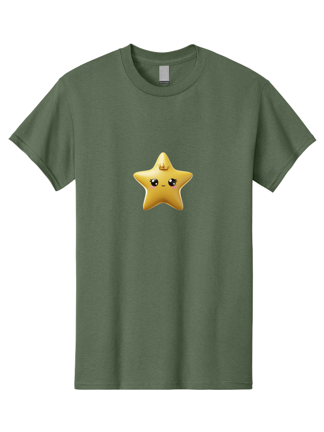 Smiling-Star-With-Crown Men'S Graphic Tee, 100% Cotton, Comfortable Casual Summer Wear, Machine Washable, Smiling Star, Gold Crown, Cartoon Character, Kawaii, Cute Eyes, Rosy Cheeks, Shiny Star, Magical Symbol, Mystical Bad648