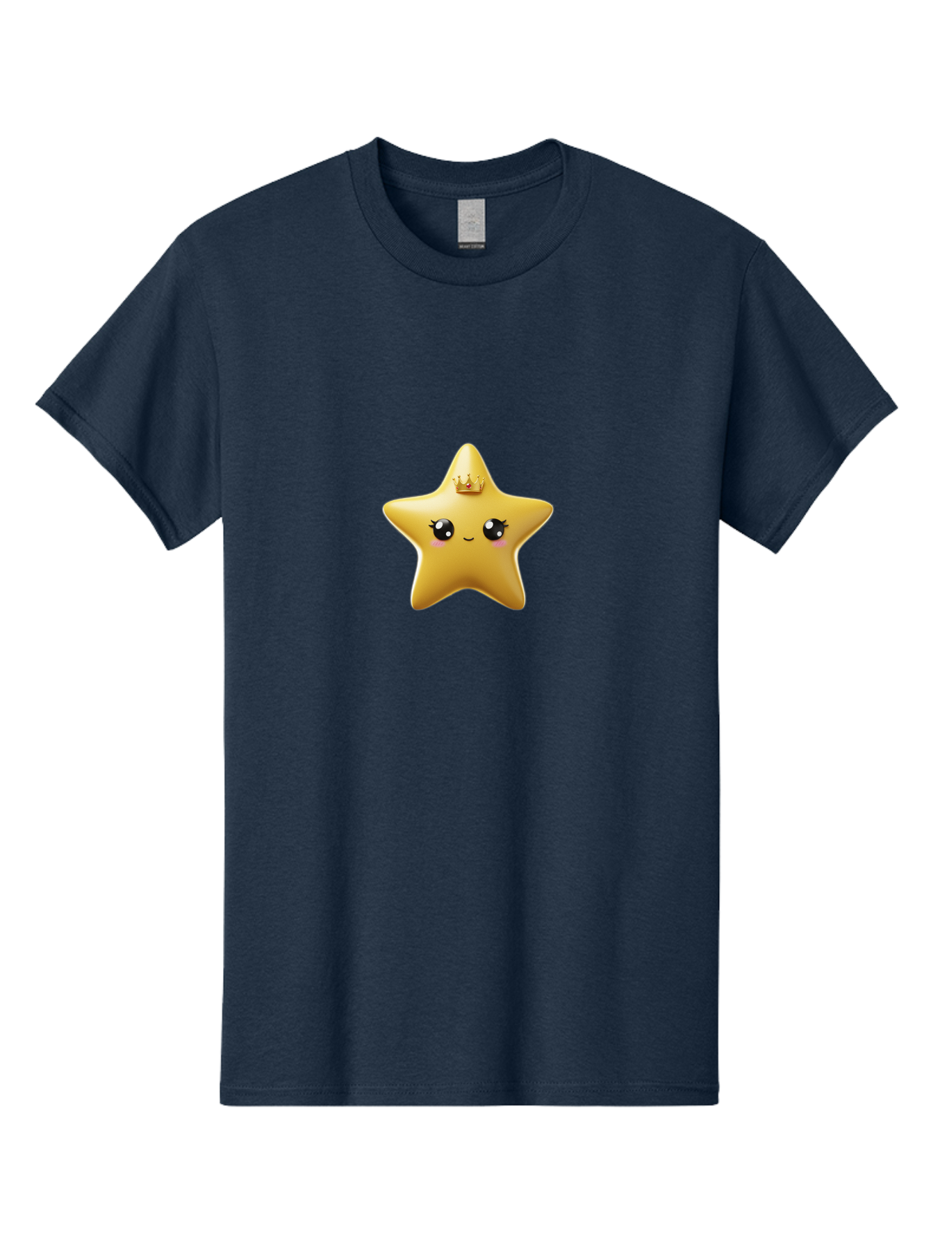 Smiling-Star-With-Crown Men'S Graphic Tee, 100% Cotton, Comfortable Casual Summer Wear, Machine Washable, Smiling Star, Gold Crown, Cartoon Character, Kawaii, Cute Eyes, Rosy Cheeks, Shiny Star, Magical Symbol, Mystical Bad648