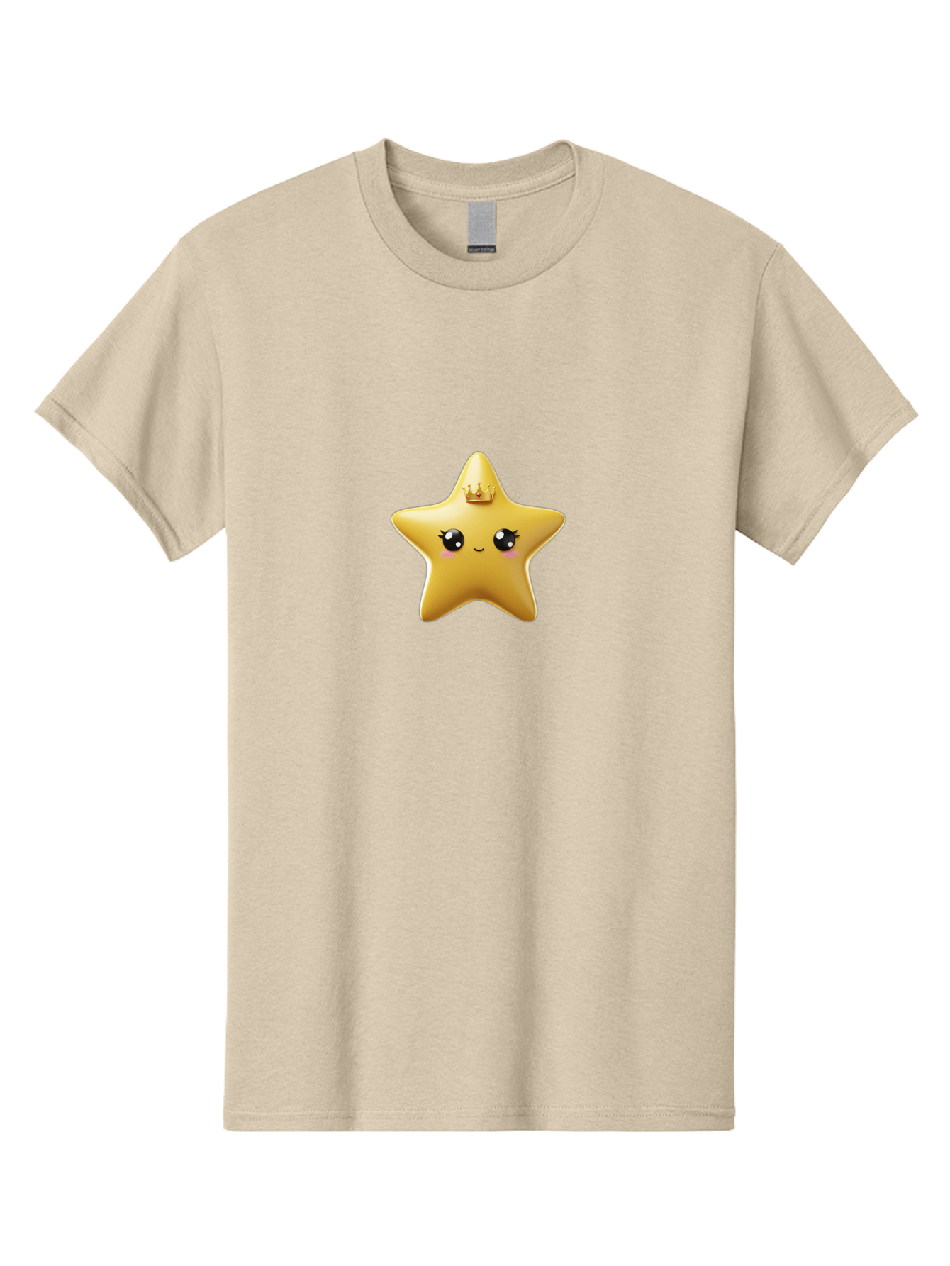 Smiling-Star-With-Crown Men'S Graphic Tee, 100% Cotton, Comfortable Casual Summer Wear, Machine Washable, Smiling Star, Gold Crown, Cartoon Character, Kawaii, Cute Eyes, Rosy Cheeks, Shiny Star, Magical Symbol, Mystical Bad648