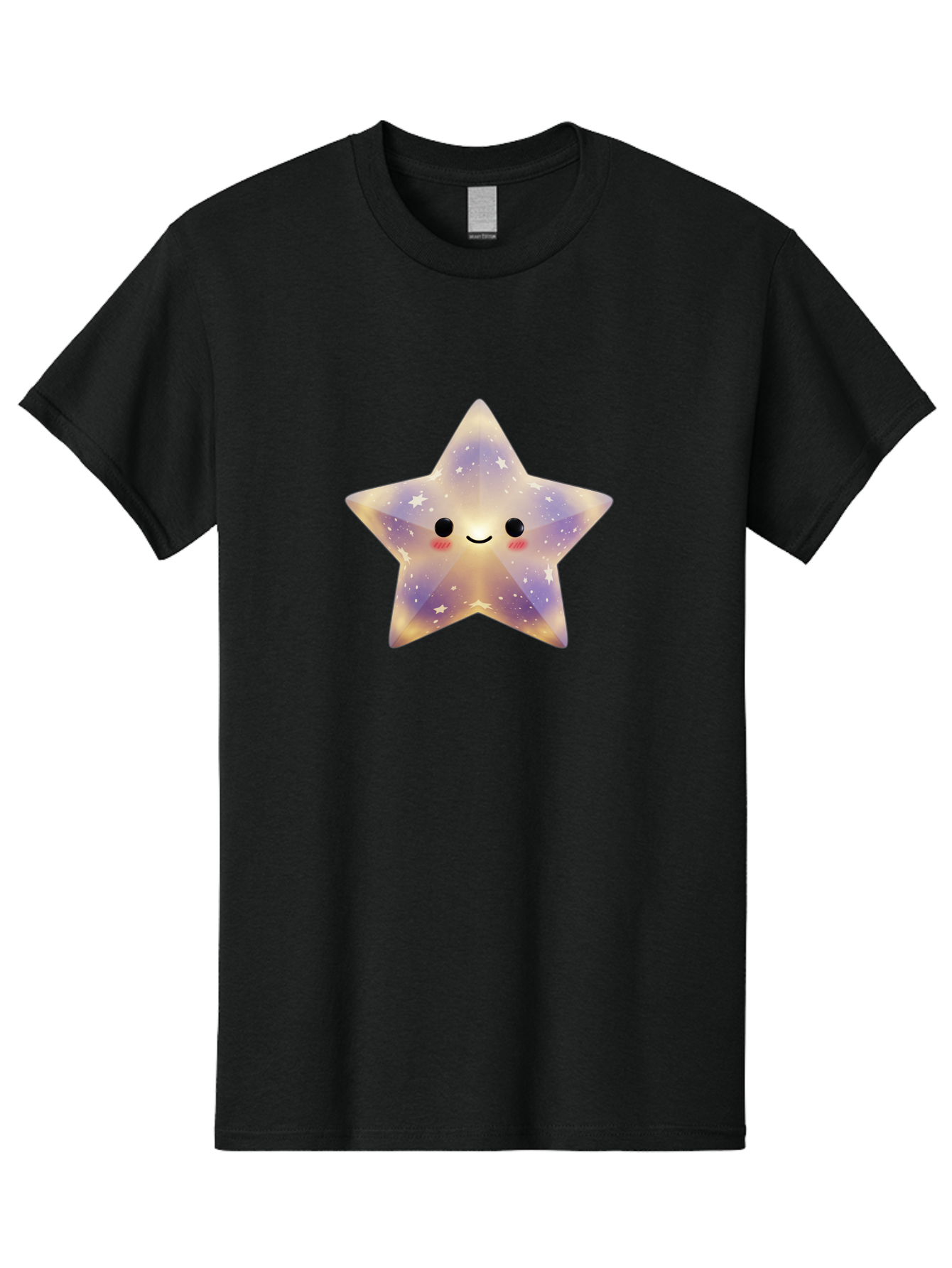 Smiling-Star Men'S Graphic Tee, 100% Cotton, Comfortable Casual Summer Wear, Machine Washable, Smiling Face, Cute Star, Kawaii Character, Cartoon Star, Galaxy-Inspired Design, Pastel Colors, Rosy Cheeks, Friendly Expression, Bad649