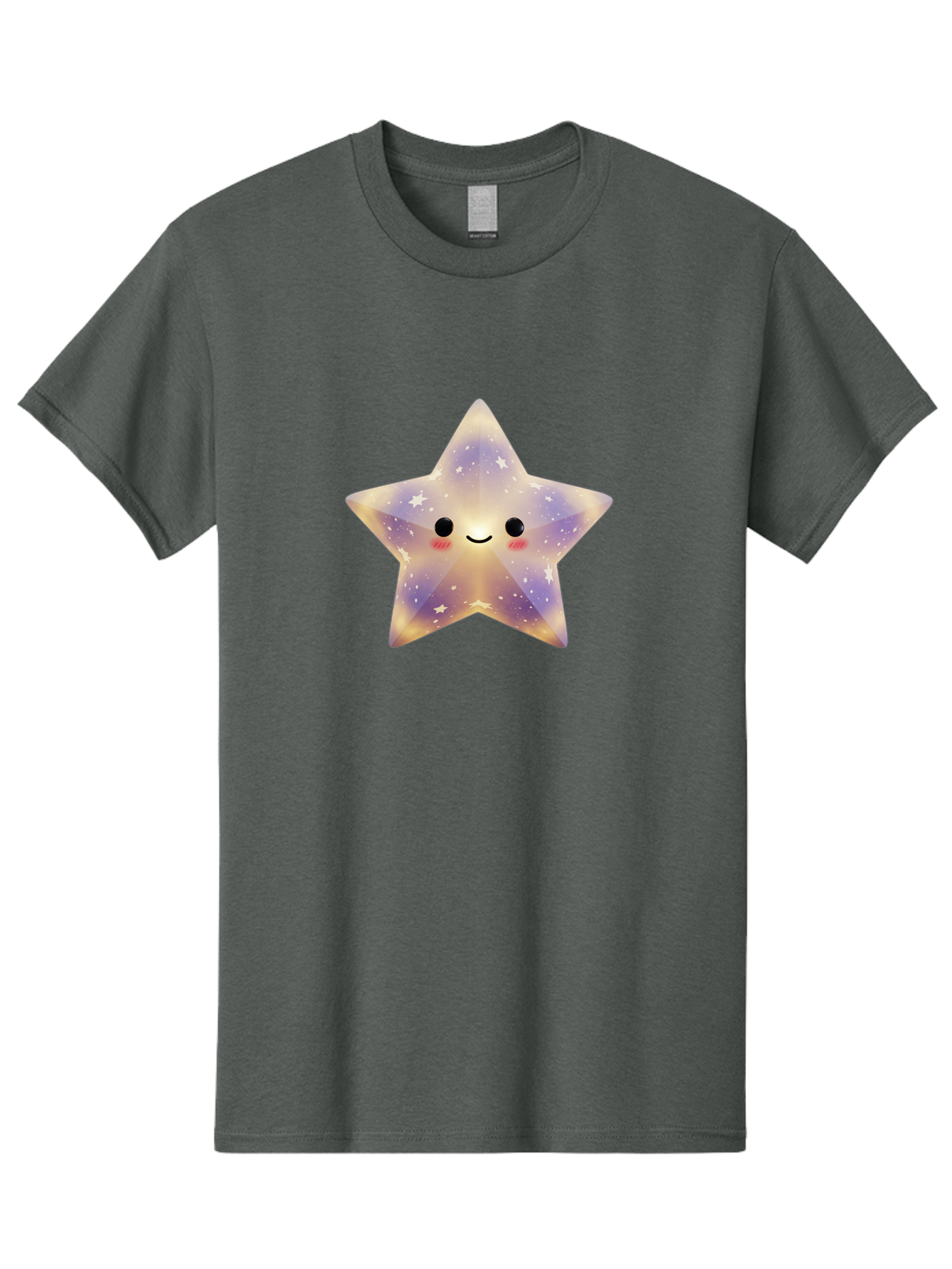 Smiling-Star Men'S Graphic Tee, 100% Cotton, Comfortable Casual Summer Wear, Machine Washable, Smiling Face, Cute Star, Kawaii Character, Cartoon Star, Galaxy-Inspired Design, Pastel Colors, Rosy Cheeks, Friendly Expression, Bad649