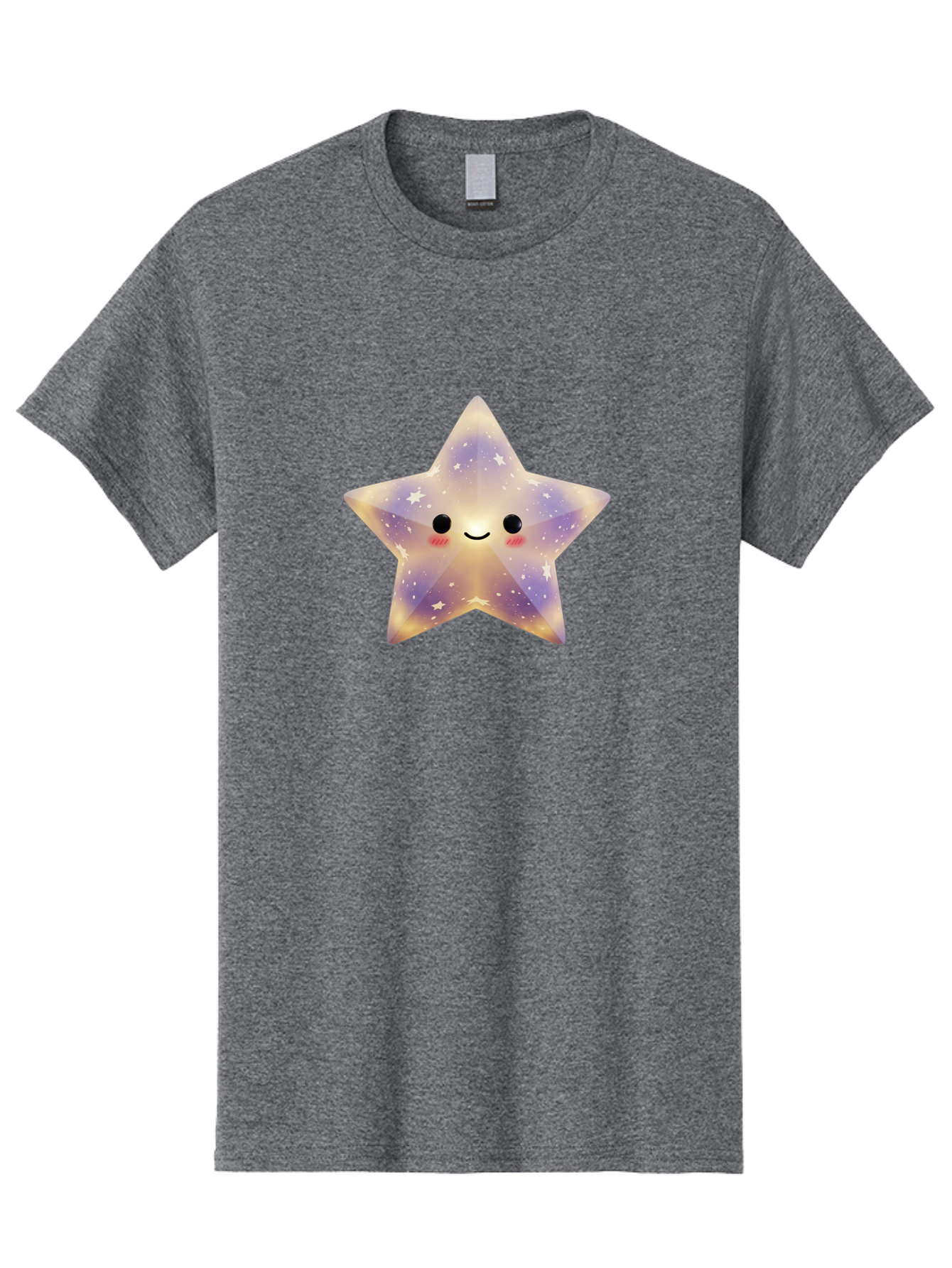 Smiling-Star Men'S Graphic Tee, 100% Cotton, Comfortable Casual Summer Wear, Machine Washable, Smiling Face, Cute Star, Kawaii Character, Cartoon Star, Galaxy-Inspired Design, Pastel Colors, Rosy Cheeks, Friendly Expression, Bad649