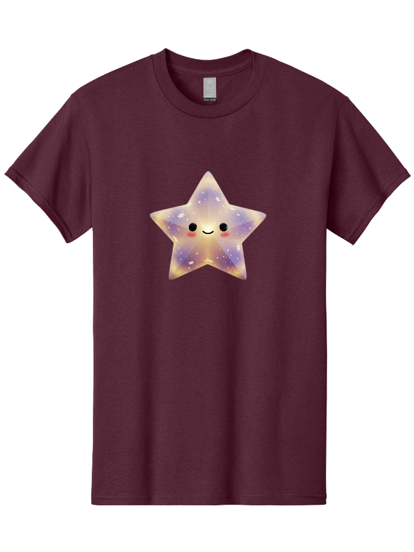 Smiling-Star Men'S Graphic Tee, 100% Cotton, Comfortable Casual Summer Wear, Machine Washable, Smiling Face, Cute Star, Kawaii Character, Cartoon Star, Galaxy-Inspired Design, Pastel Colors, Rosy Cheeks, Friendly Expression, Bad649