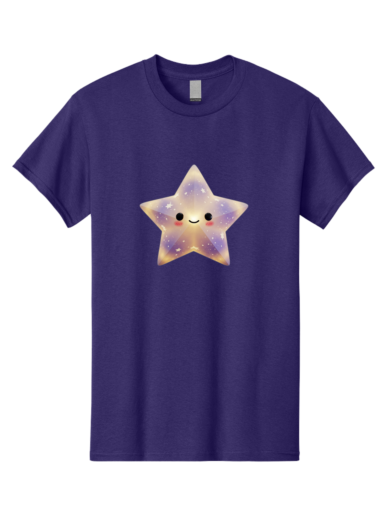 Smiling-Star Men'S Graphic Tee, 100% Cotton, Comfortable Casual Summer Wear, Machine Washable, Smiling Face, Cute Star, Kawaii Character, Cartoon Star, Galaxy-Inspired Design, Pastel Colors, Rosy Cheeks, Friendly Expression, Bad649