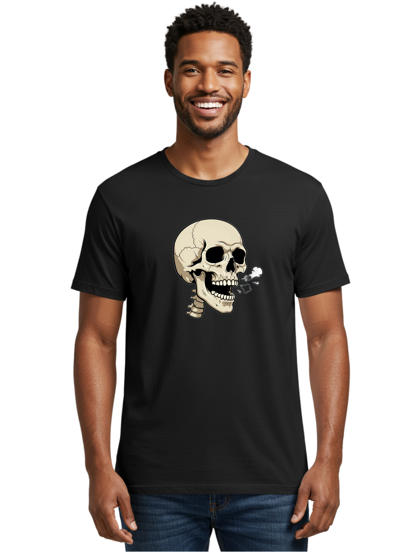 Smoking-Skull Men'S Graphic Tee, 100% Cotton, Comfortable Casual Summer Wear, Machine Washable, Skull Smoking Weed, Cannabis Culture, Humorous Illustration, Edgy Art, Smoking Skull, Weed Culture, Cartoon Skull Bad650