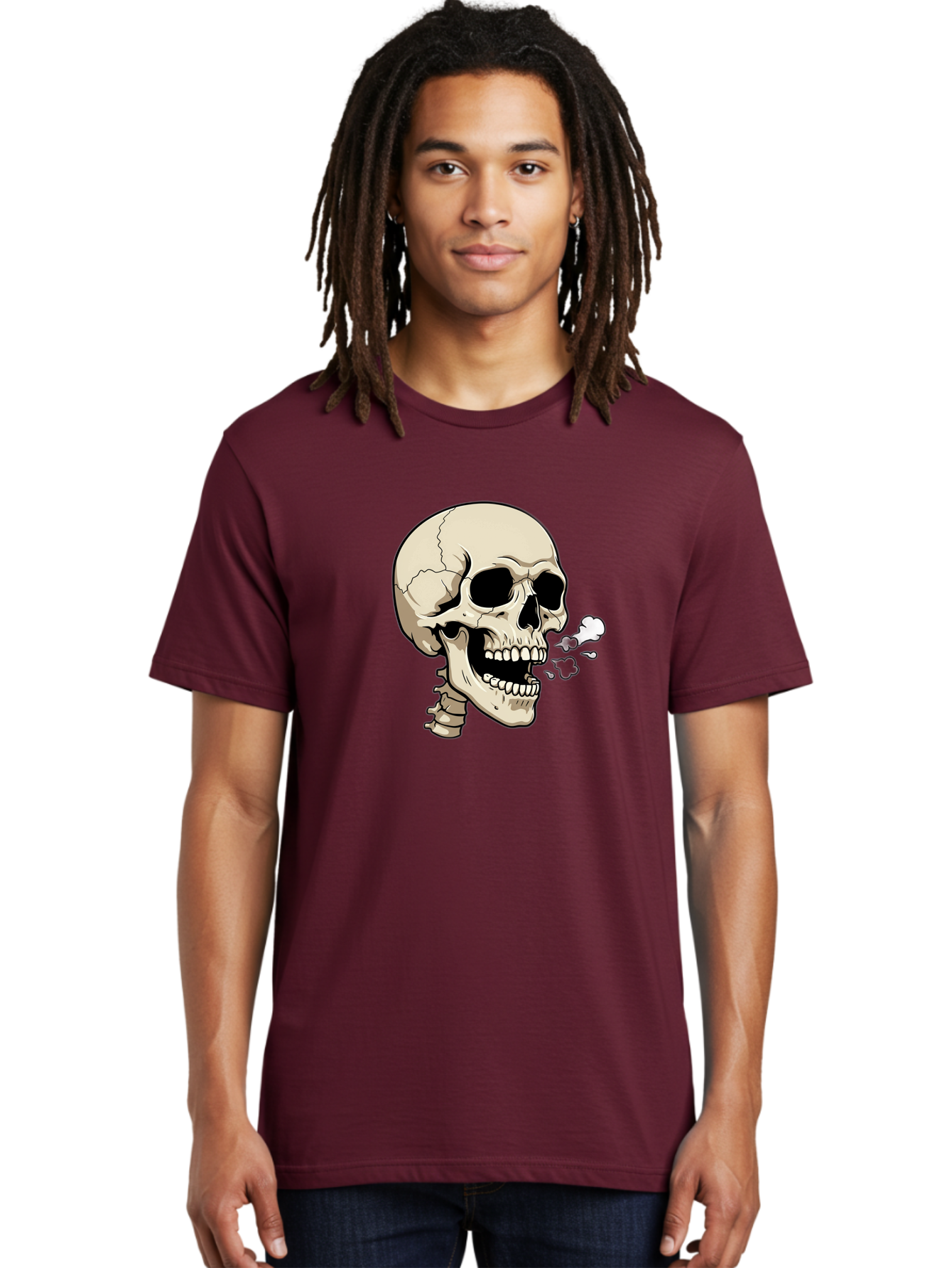 Smoking-Skull Men'S Graphic Tee, 100% Cotton, Comfortable Casual Summer Wear, Machine Washable, Skull Smoking Weed, Cannabis Culture, Humorous Illustration, Edgy Art, Smoking Skull, Weed Culture, Cartoon Skull Bad650