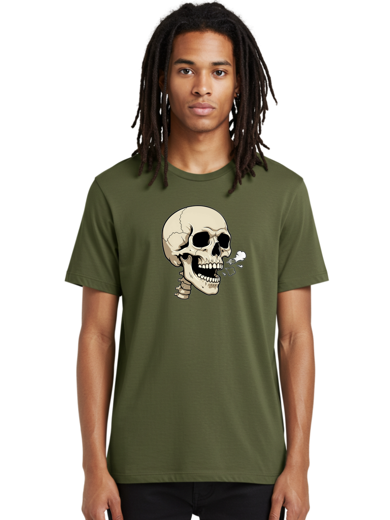 Smoking-Skull Men'S Graphic Tee, 100% Cotton, Comfortable Casual Summer Wear, Machine Washable, Skull Smoking Weed, Cannabis Culture, Humorous Illustration, Edgy Art, Smoking Skull, Weed Culture, Cartoon Skull Bad650