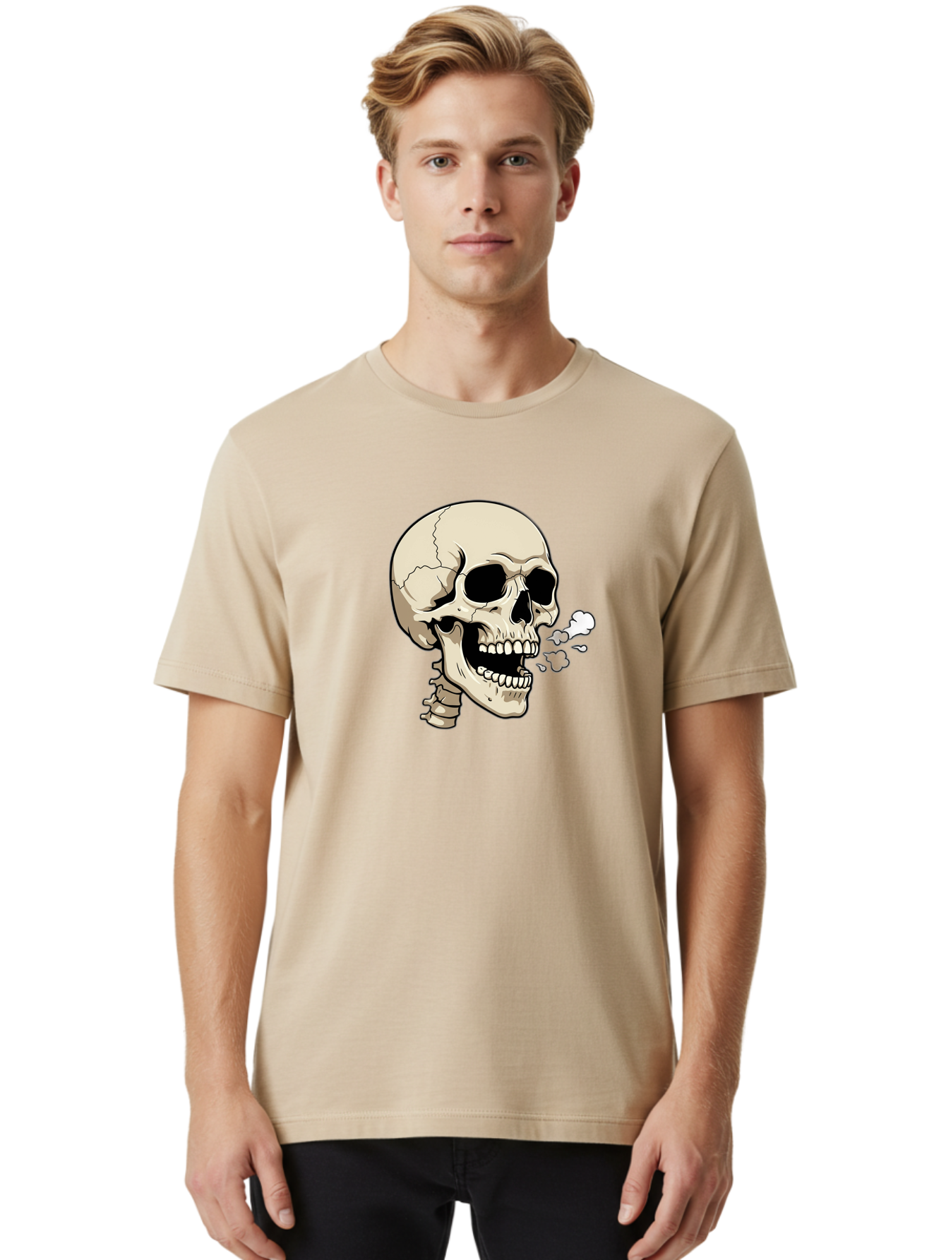 Smoking-Skull Men'S Graphic Tee, 100% Cotton, Comfortable Casual Summer Wear, Machine Washable, Skull Smoking Weed, Cannabis Culture, Humorous Illustration, Edgy Art, Smoking Skull, Weed Culture, Cartoon Skull Bad650