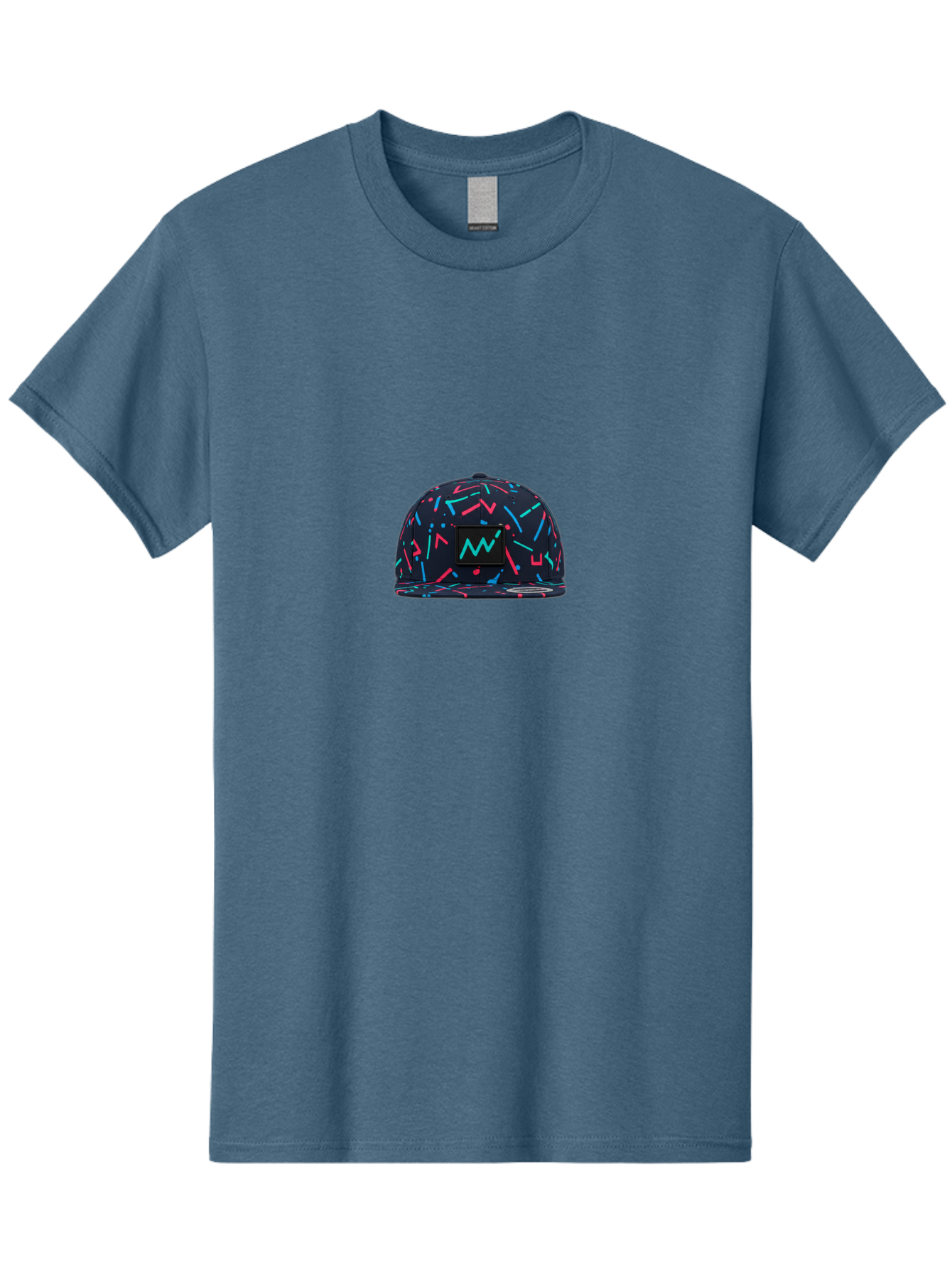 Snapback-Hat Men'S Graphic Tee, 100% Cotton, Comfortable Casual Summer Wear, Machine Washable, Nike Baseball Cap, Neon Lights Pattern, Pink And Blue Accents, Modern Fashion, Streetwear Style, Trendy Accessories, Sporty Chic, Vibrant Colors, Bad653