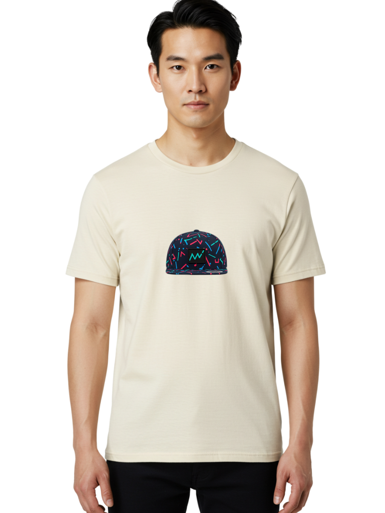 Snapback-Hat Men'S Graphic Tee, 100% Cotton, Comfortable Casual Summer Wear, Machine Washable, Nike Baseball Cap, Neon Lights Pattern, Pink And Blue Accents, Modern Fashion, Streetwear Style, Trendy Accessories, Sporty Chic, Vibrant Colors, Bad653