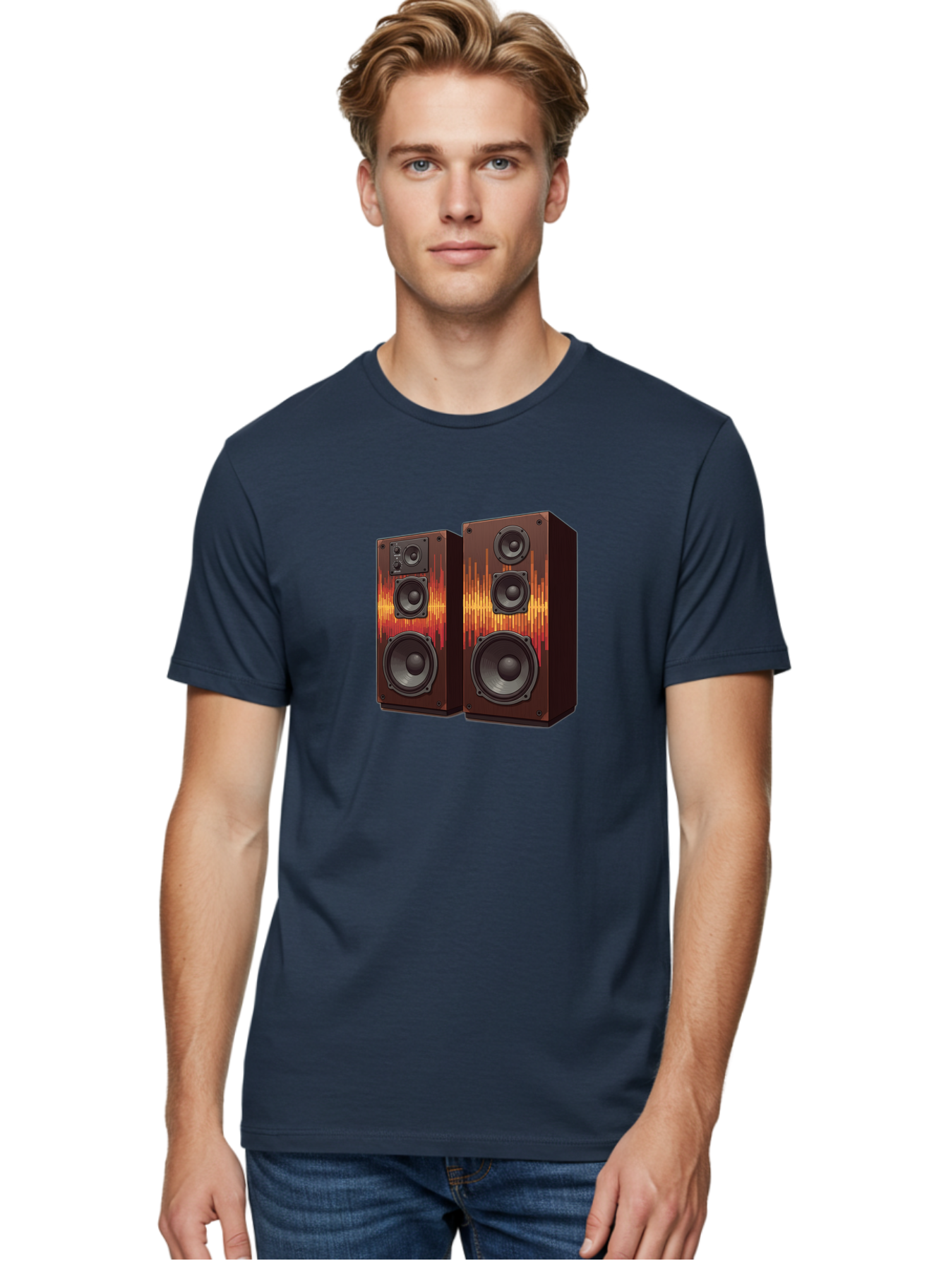 Sound-Wave-Speakers Men'S Graphic Tee, 100% Cotton, Comfortable Casual Summer Wear, Machine Washable, High-Quality Speakers, Home Audio System, Sound Wave Design, Speaker Cabinets, Audio Equipment, Music Lovers, Sound Technology, Bad656