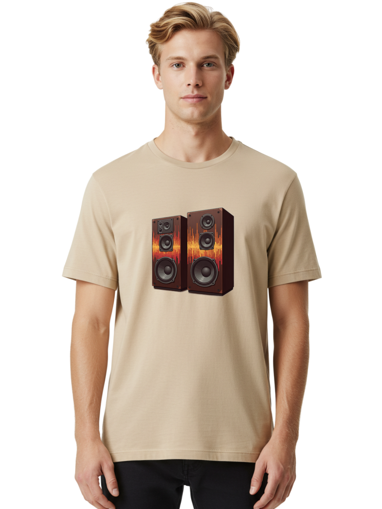 Sound-Wave-Speakers Men'S Graphic Tee, 100% Cotton, Comfortable Casual Summer Wear, Machine Washable, High-Quality Speakers, Home Audio System, Sound Wave Design, Speaker Cabinets, Audio Equipment, Music Lovers, Sound Technology, Bad656
