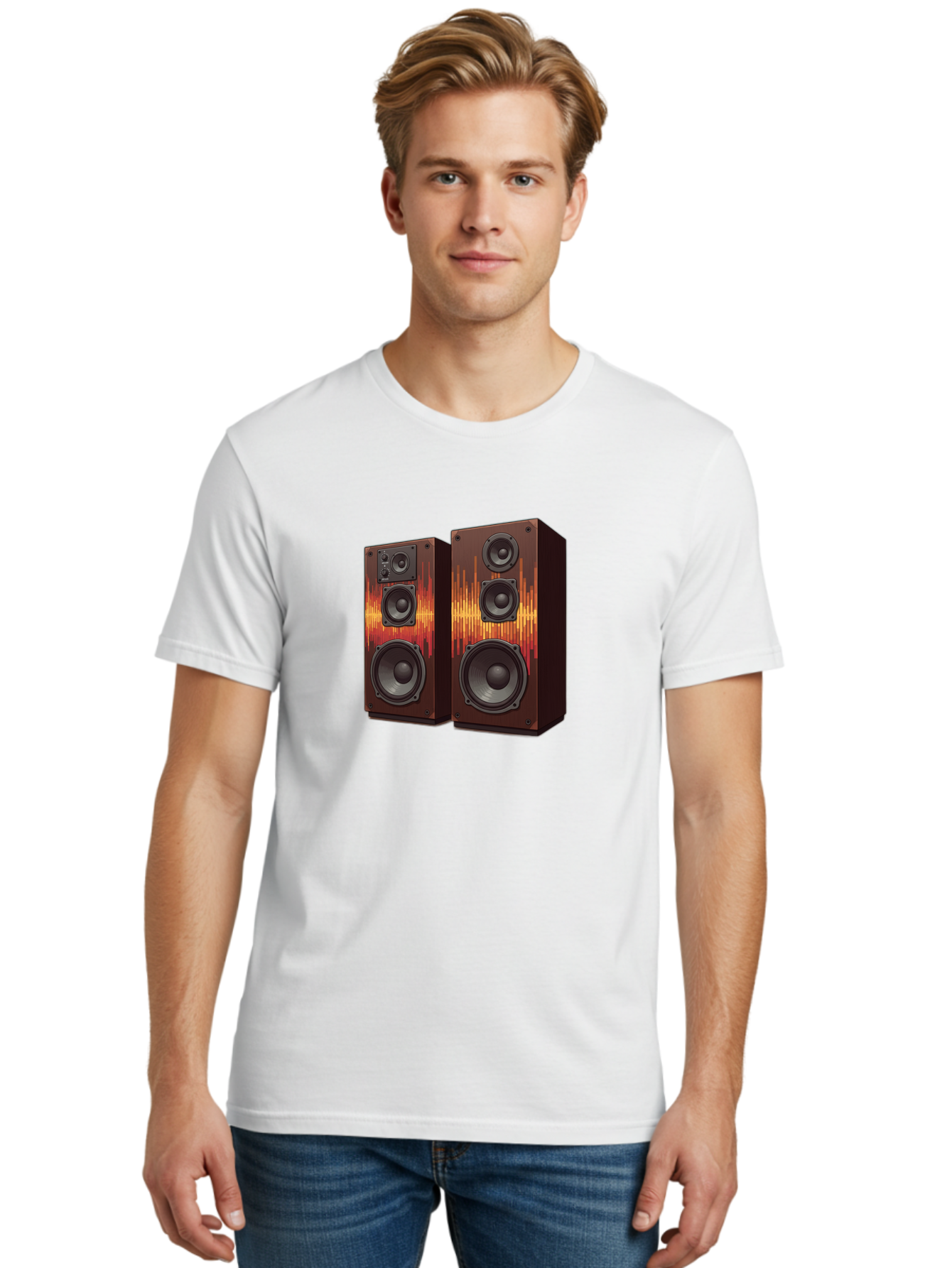 Sound-Wave-Speakers Men'S Graphic Tee, 100% Cotton, Comfortable Casual Summer Wear, Machine Washable, High-Quality Speakers, Home Audio System, Sound Wave Design, Speaker Cabinets, Audio Equipment, Music Lovers, Sound Technology, Bad656
