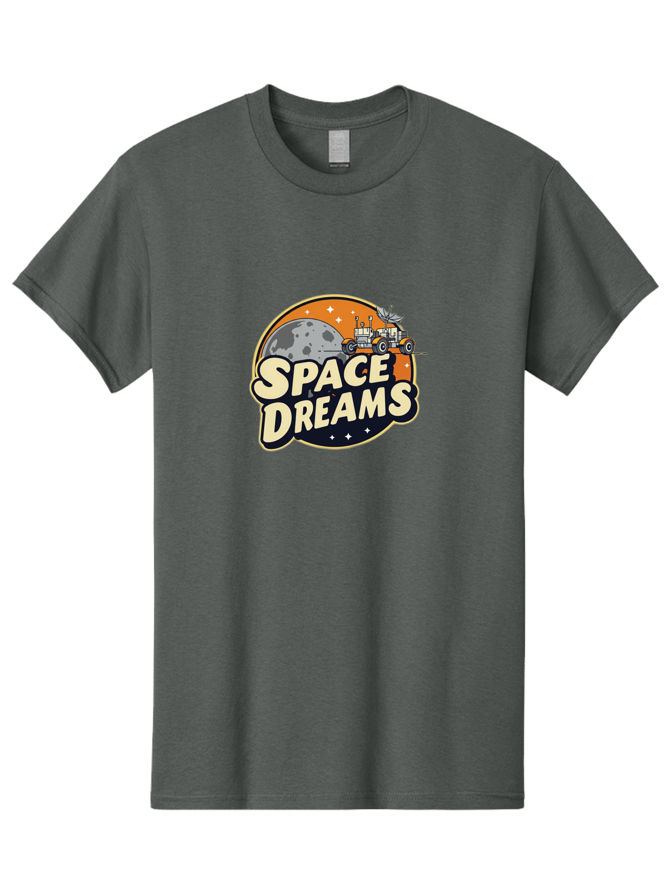 Space-Dreams-2 Men'S Graphic Tee, 100% Cotton, Comfortable Casual Summer Wear, Machine Washable, Vintage-Style Space Truck, Lunar Exploration, Space Travel, Retro-Futuristic Design, Celestial Adventure, Moon Landscape, Tractor In Space, Stars, Bad658