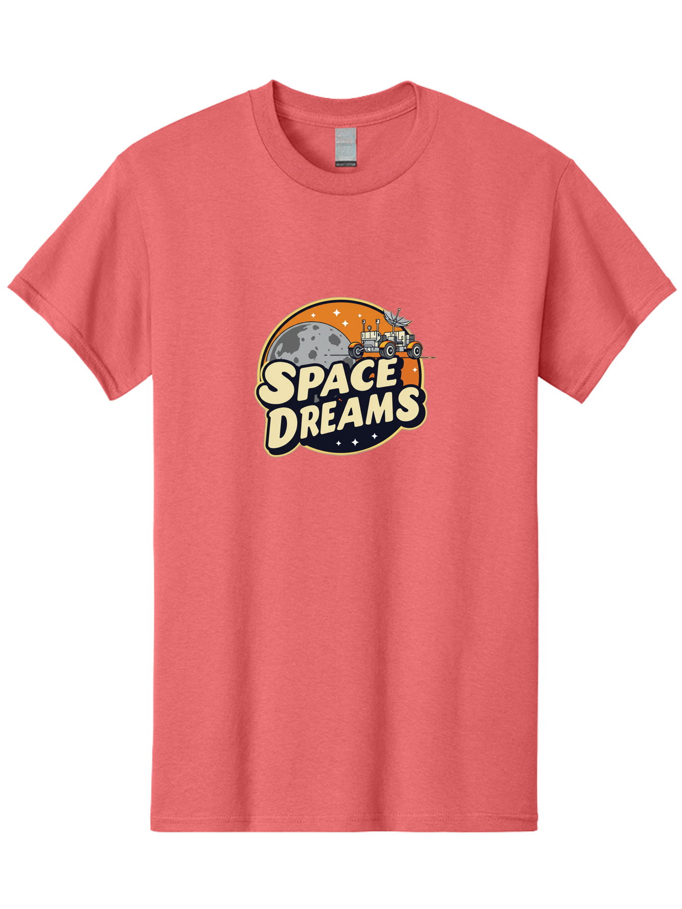 Space-Dreams-2 Men'S Graphic Tee, 100% Cotton, Comfortable Casual Summer Wear, Machine Washable, Vintage-Style Space Truck, Lunar Exploration, Space Travel, Retro-Futuristic Design, Celestial Adventure, Moon Landscape, Tractor In Space, Stars, Bad658