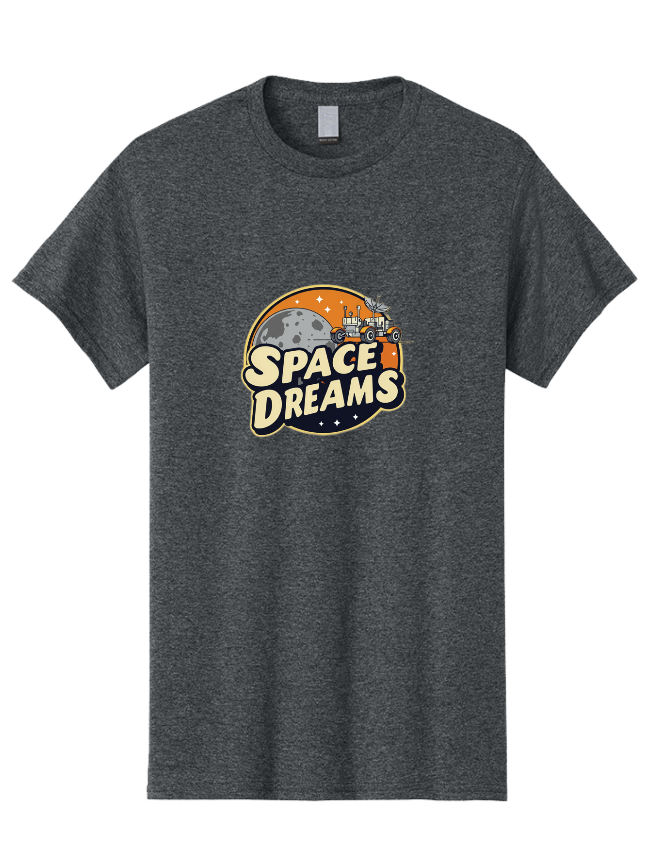 Space-Dreams-2 Men'S Graphic Tee, 100% Cotton, Comfortable Casual Summer Wear, Machine Washable, Vintage-Style Space Truck, Lunar Exploration, Space Travel, Retro-Futuristic Design, Celestial Adventure, Moon Landscape, Tractor In Space, Stars, Bad658