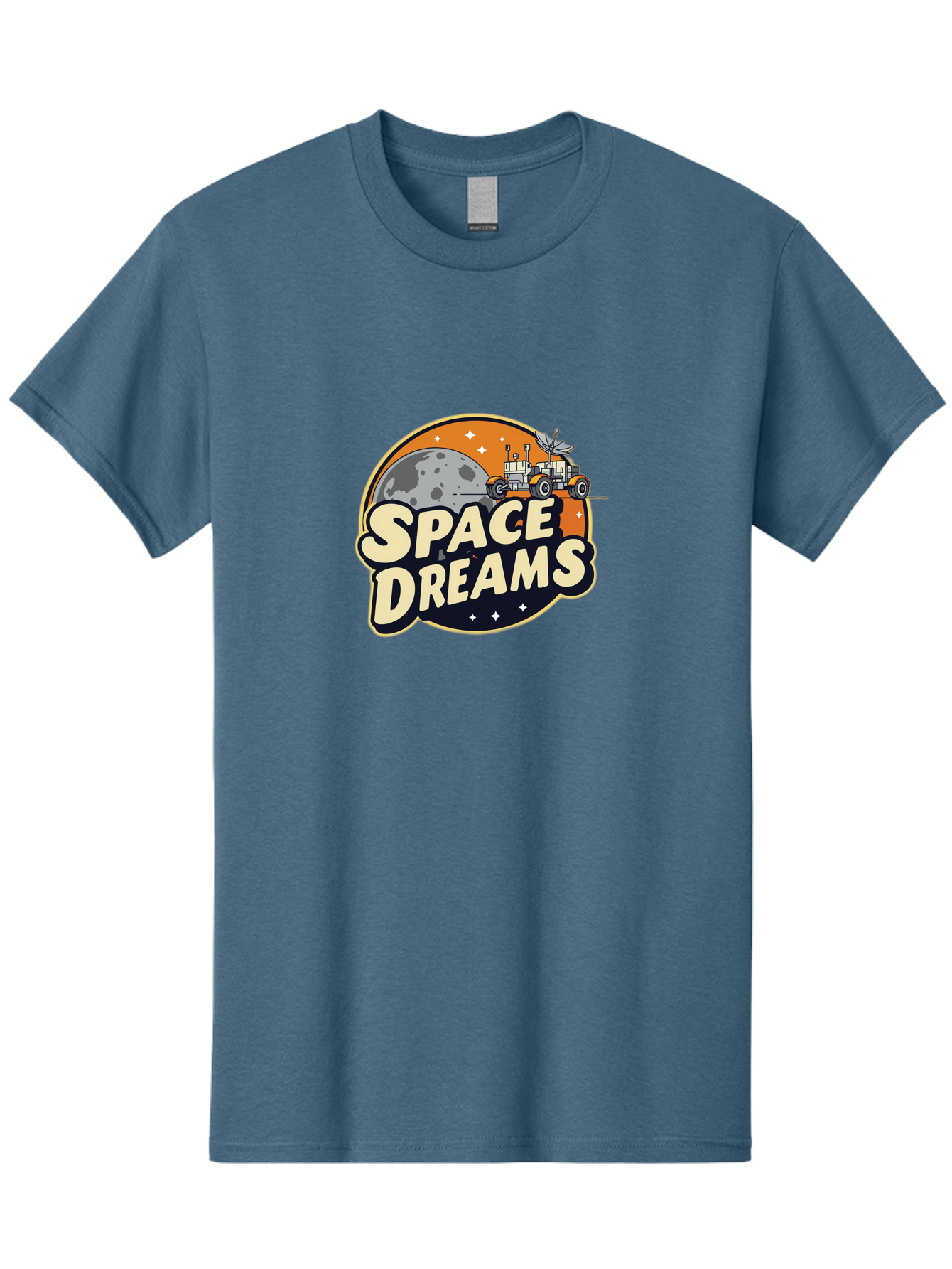 Space-Dreams-2 Men'S Graphic Tee, 100% Cotton, Comfortable Casual Summer Wear, Machine Washable, Vintage-Style Space Truck, Lunar Exploration, Space Travel, Retro-Futuristic Design, Celestial Adventure, Moon Landscape, Tractor In Space, Stars, Bad658