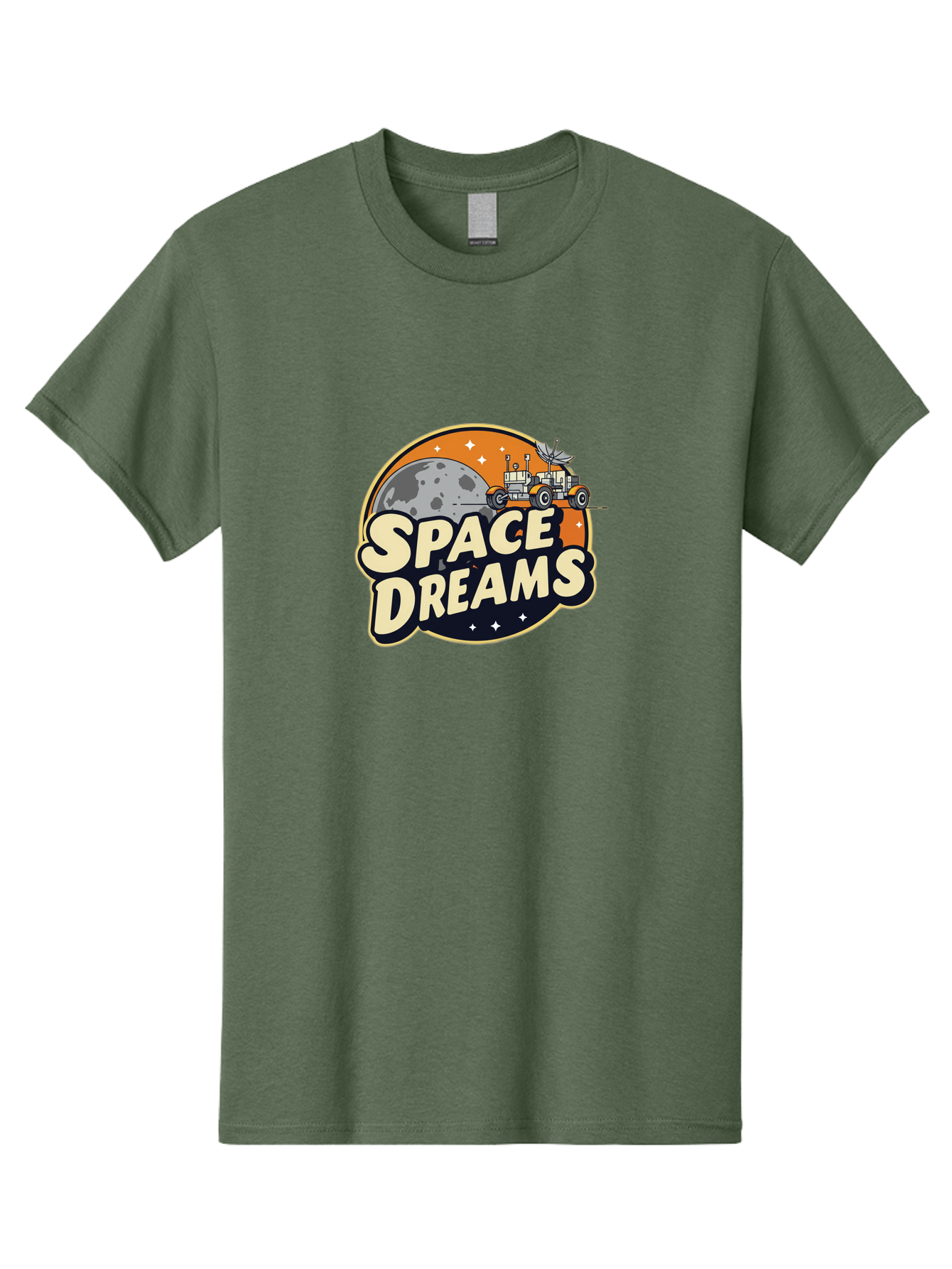 Space-Dreams-2 Men'S Graphic Tee, 100% Cotton, Comfortable Casual Summer Wear, Machine Washable, Vintage-Style Space Truck, Lunar Exploration, Space Travel, Retro-Futuristic Design, Celestial Adventure, Moon Landscape, Tractor In Space, Stars, Bad658