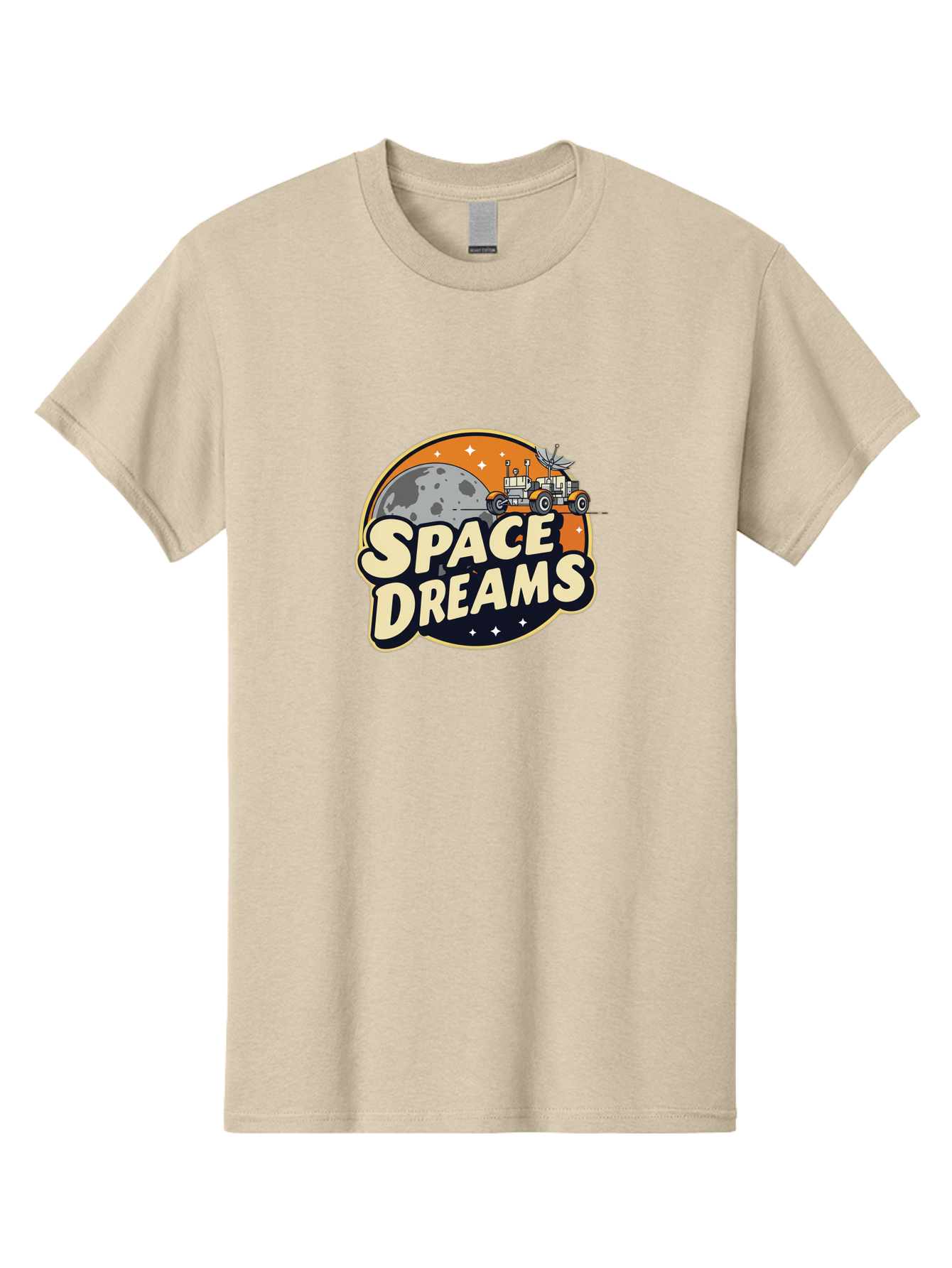 Space-Dreams-2 Men'S Graphic Tee, 100% Cotton, Comfortable Casual Summer Wear, Machine Washable, Vintage-Style Space Truck, Lunar Exploration, Space Travel, Retro-Futuristic Design, Celestial Adventure, Moon Landscape, Tractor In Space, Stars, Bad658