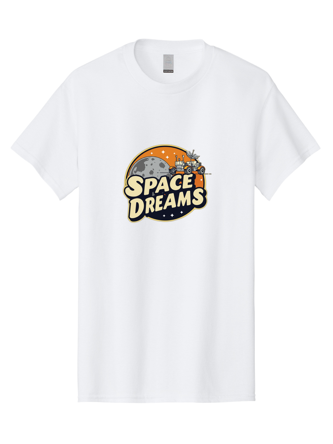 Space-Dreams-2 Men'S Graphic Tee, 100% Cotton, Comfortable Casual Summer Wear, Machine Washable, Vintage-Style Space Truck, Lunar Exploration, Space Travel, Retro-Futuristic Design, Celestial Adventure, Moon Landscape, Tractor In Space, Stars, Bad658