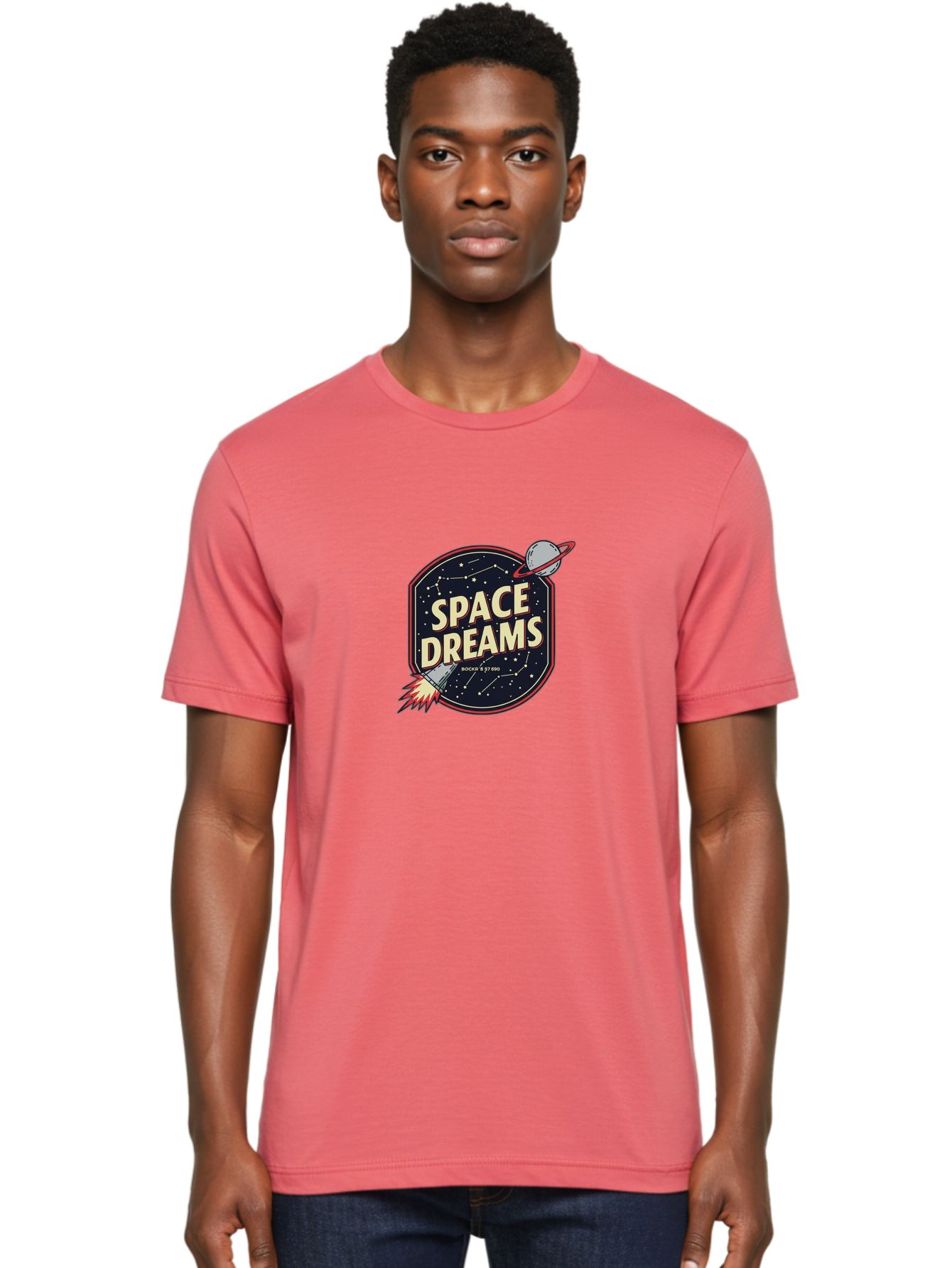 Space-Dreams-3 Men'S Graphic Tee, 100% Cotton, Comfortable Casual Summer Wear, Machine Washable, Space Dreams, Rocket Ship, Stars, Constellations, Planet, Galaxy, Outer Space, Futuristic Design, Retro Style, Vintage Vibe, Space Travel Bad659