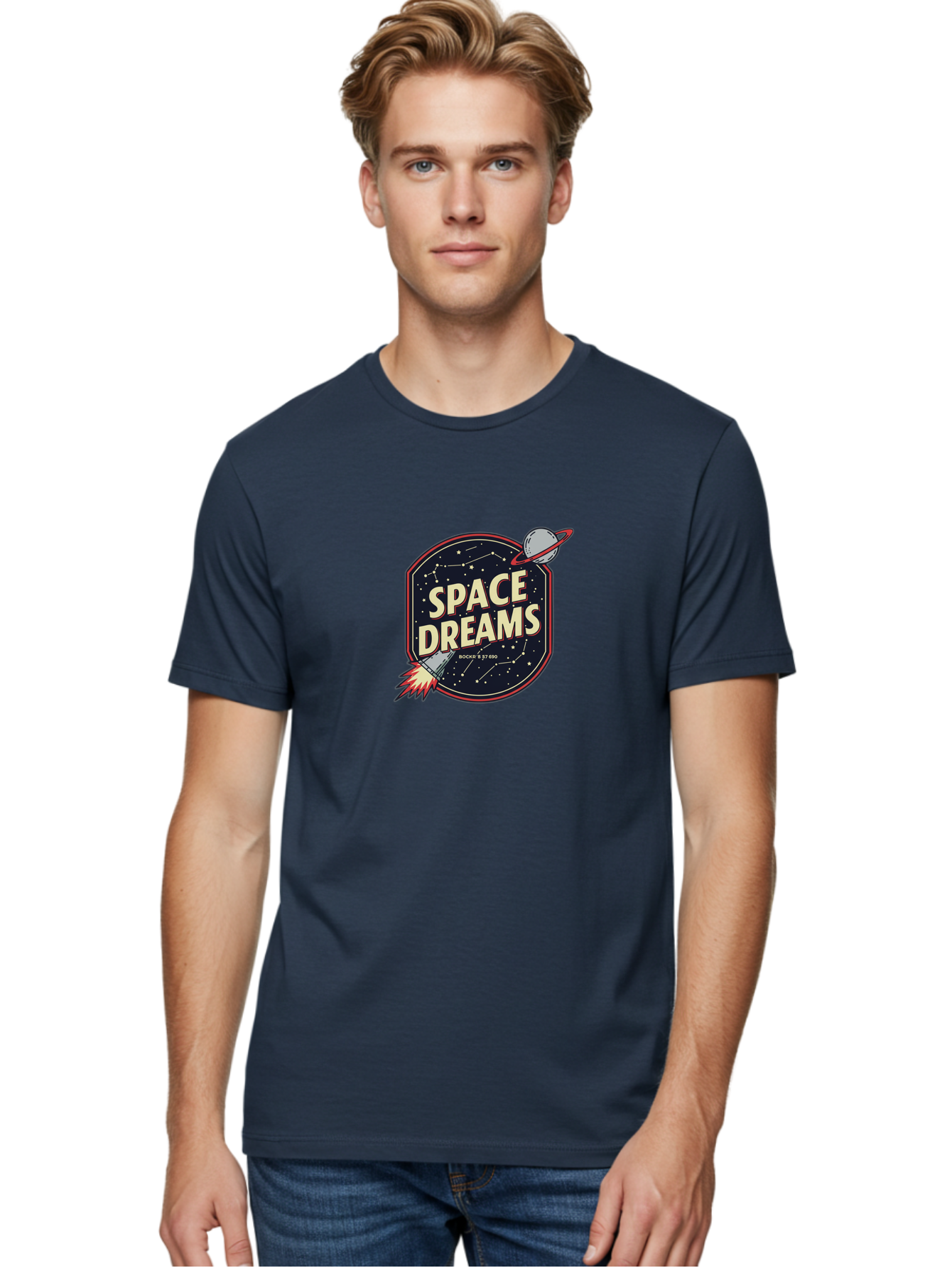 Space-Dreams-3 Men'S Graphic Tee, 100% Cotton, Comfortable Casual Summer Wear, Machine Washable, Space Dreams, Rocket Ship, Stars, Constellations, Planet, Galaxy, Outer Space, Futuristic Design, Retro Style, Vintage Vibe, Space Travel Bad659
