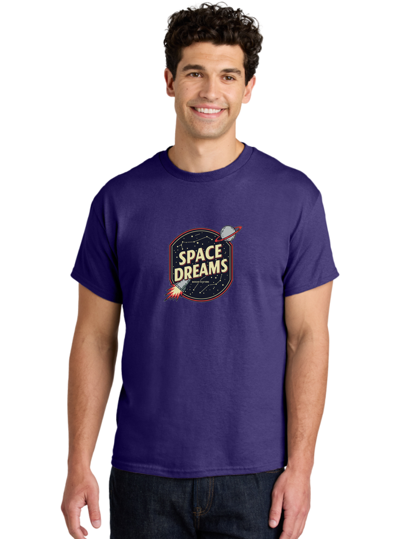 Space-Dreams-3 Men'S Graphic Tee, 100% Cotton, Comfortable Casual Summer Wear, Machine Washable, Space Dreams, Rocket Ship, Stars, Constellations, Planet, Galaxy, Outer Space, Futuristic Design, Retro Style, Vintage Vibe, Space Travel Bad659