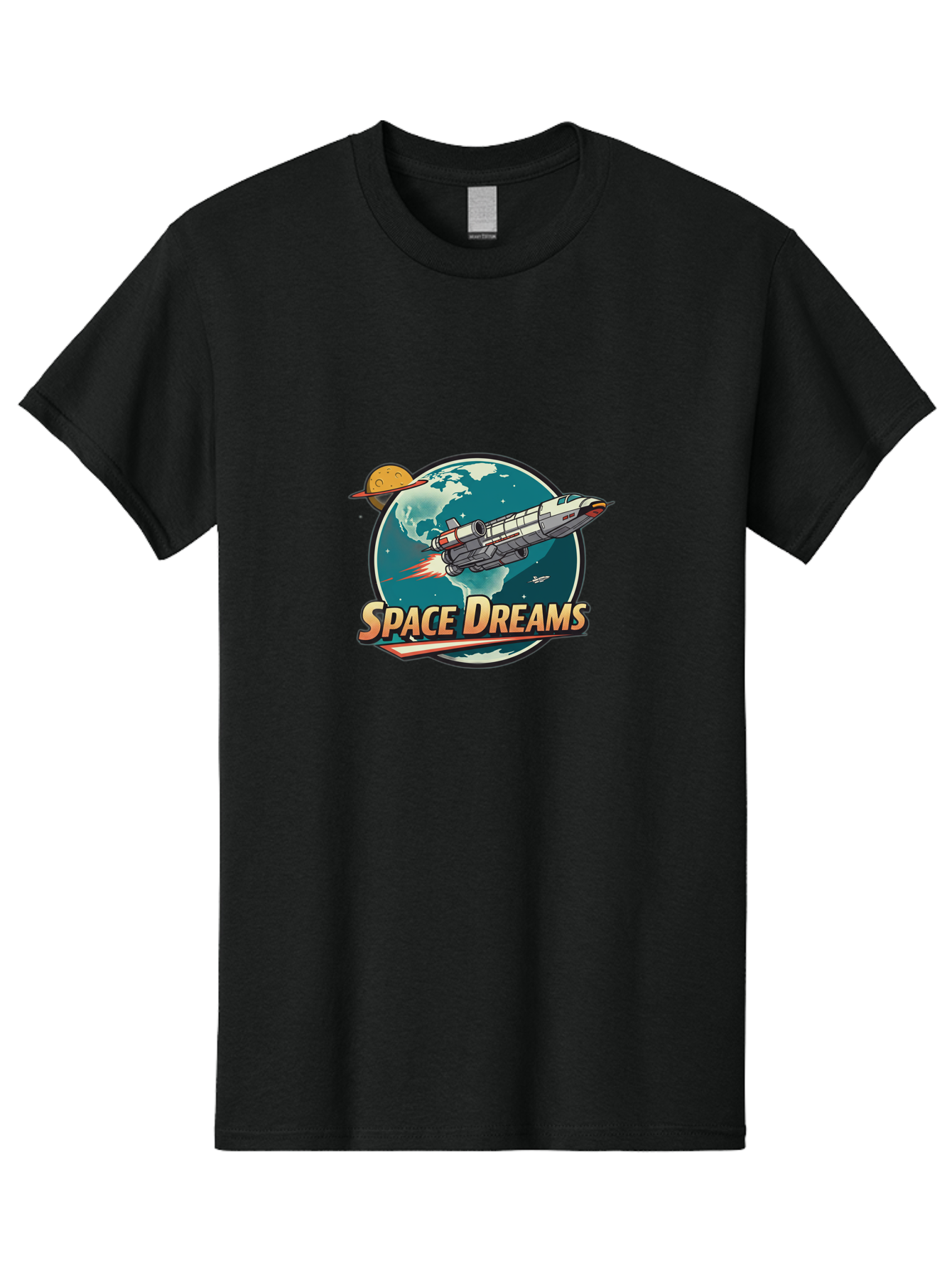 Space-Dreams-5 Men'S Graphic Tee, 100% Cotton, Comfortable Casual Summer Wear, Machine Washable, Spacecraft Flying Around The Earth, Planets, Stars, Space Travel, Adventure, Galaxy Exploration, Cosmic Journey, Futuristic, Sci-Fi Bad661
