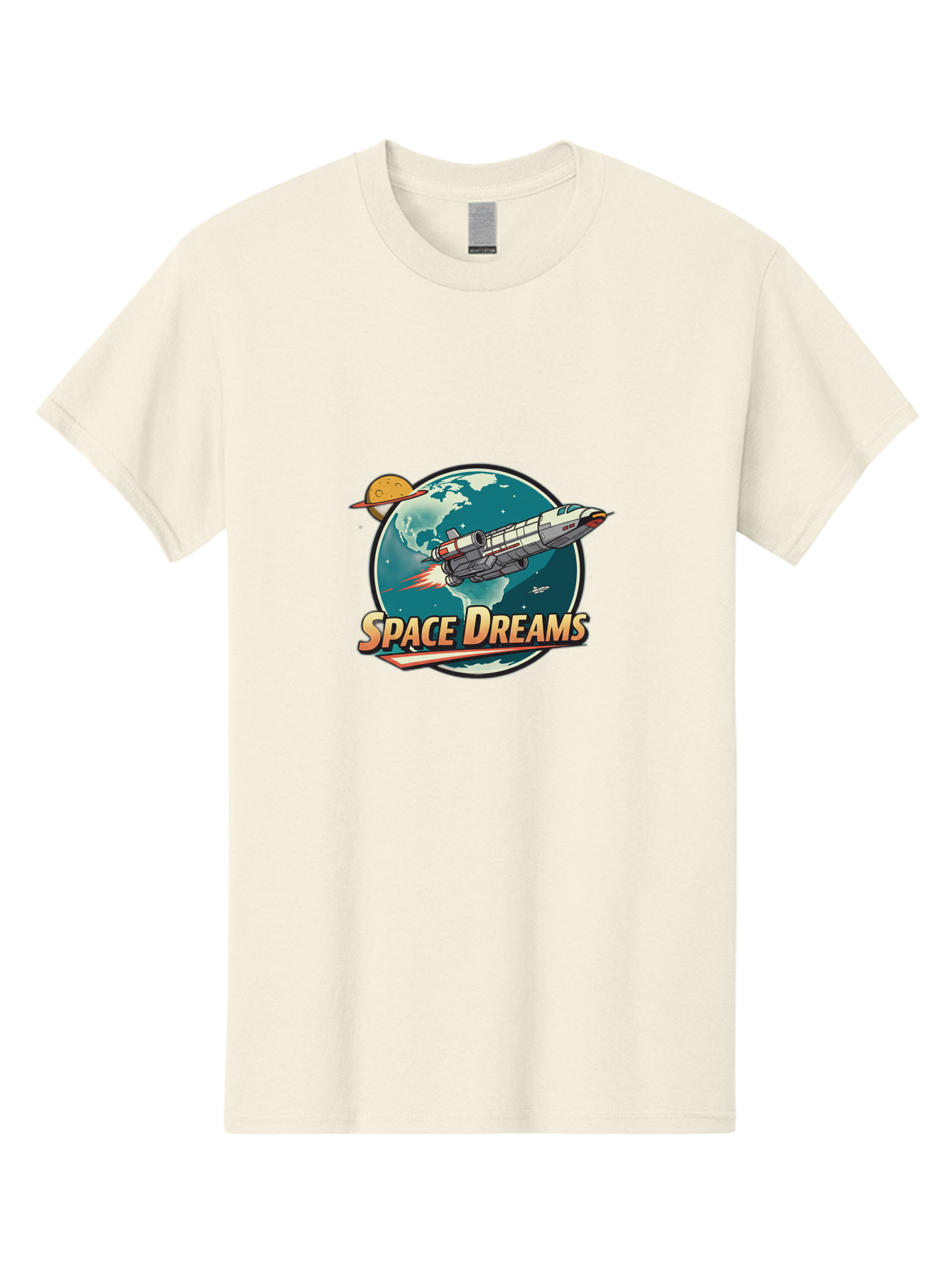 Space-Dreams-5 Men'S Graphic Tee, 100% Cotton, Comfortable Casual Summer Wear, Machine Washable, Spacecraft Flying Around The Earth, Planets, Stars, Space Travel, Adventure, Galaxy Exploration, Cosmic Journey, Futuristic, Sci-Fi Bad661