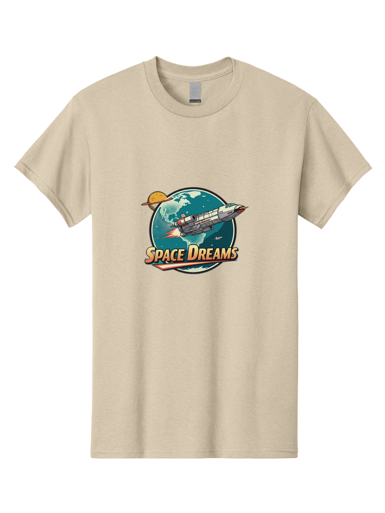 Space-Dreams-5 Men'S Graphic Tee, 100% Cotton, Comfortable Casual Summer Wear, Machine Washable, Spacecraft Flying Around The Earth, Planets, Stars, Space Travel, Adventure, Galaxy Exploration, Cosmic Journey, Futuristic, Sci-Fi Bad661