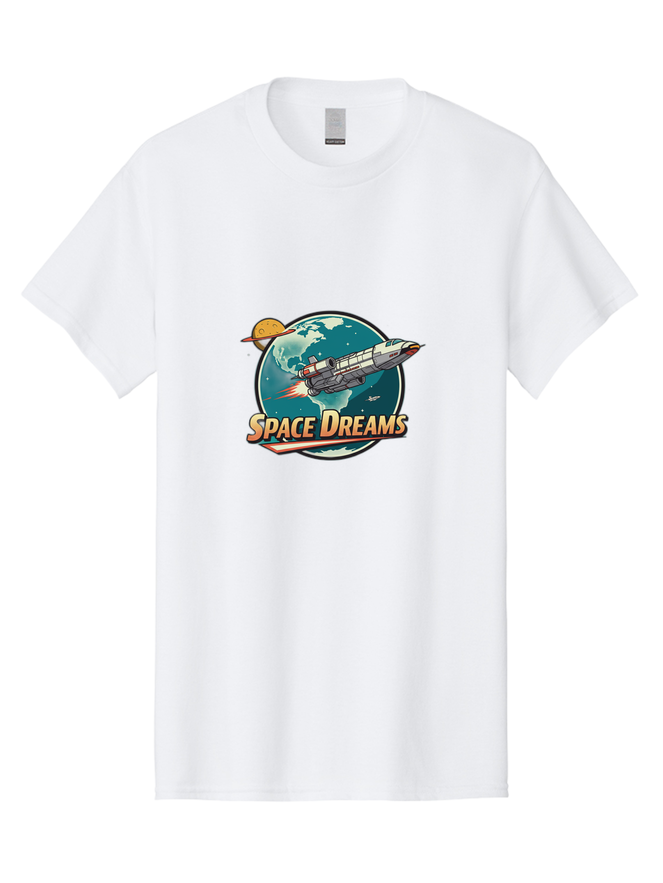 Space-Dreams-5 Men'S Graphic Tee, 100% Cotton, Comfortable Casual Summer Wear, Machine Washable, Spacecraft Flying Around The Earth, Planets, Stars, Space Travel, Adventure, Galaxy Exploration, Cosmic Journey, Futuristic, Sci-Fi Bad661