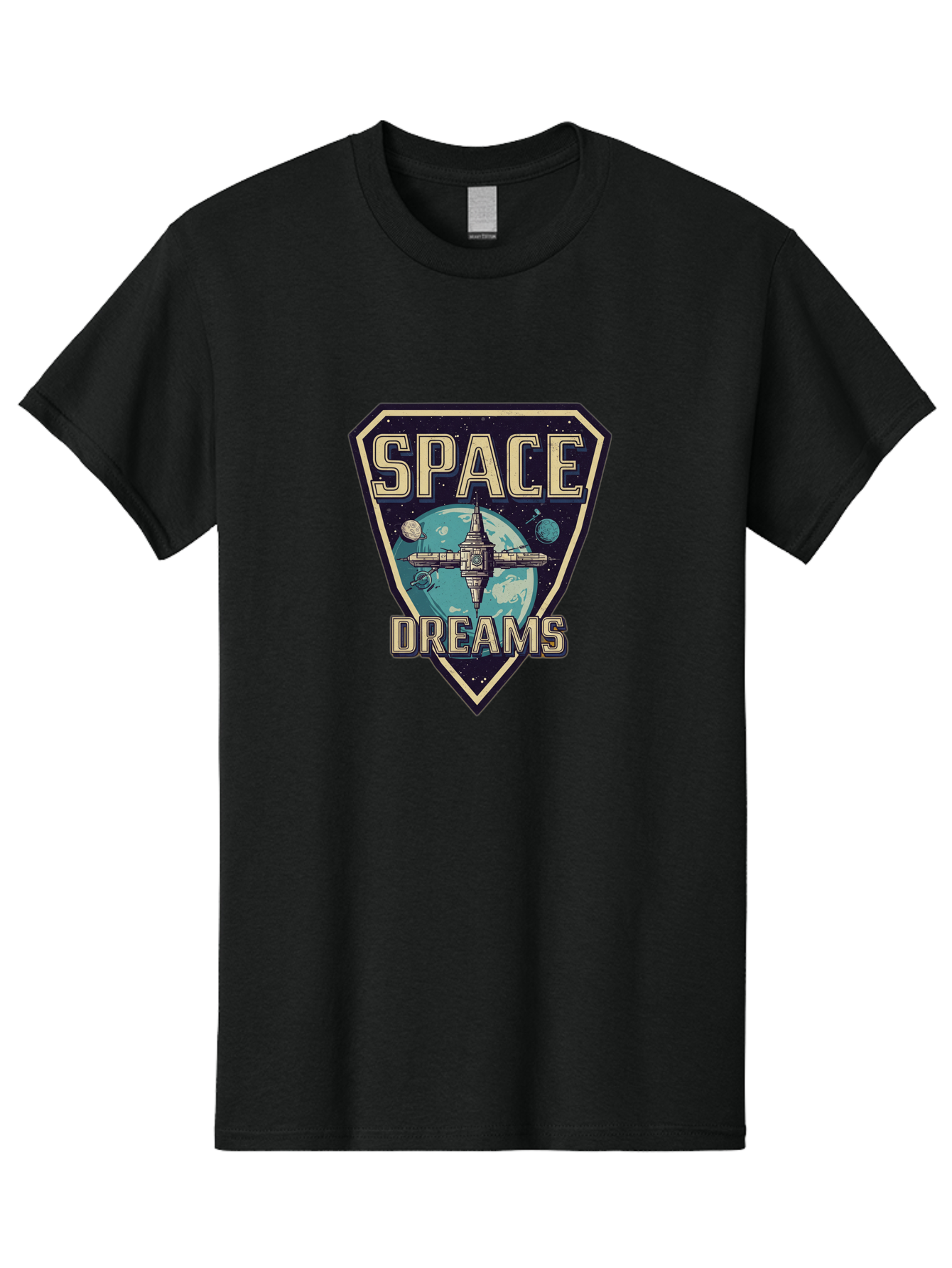 Space-Dreams-7 Men'S Graphic Tee, 100% Cotton, Comfortable Casual Summer Wear, Machine Washable, Space Exploration, Futuristic Design, Sci-Fi Elements, Spaceship Orbiting Earth, Planetary Bodies, Dreams, Space Dreams Bad663