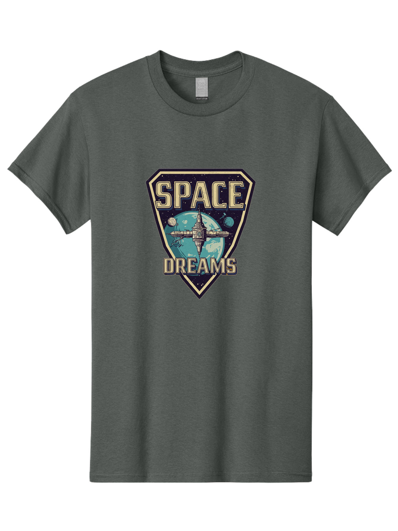 Space-Dreams-7 Men'S Graphic Tee, 100% Cotton, Comfortable Casual Summer Wear, Machine Washable, Space Exploration, Futuristic Design, Sci-Fi Elements, Spaceship Orbiting Earth, Planetary Bodies, Dreams, Space Dreams Bad663