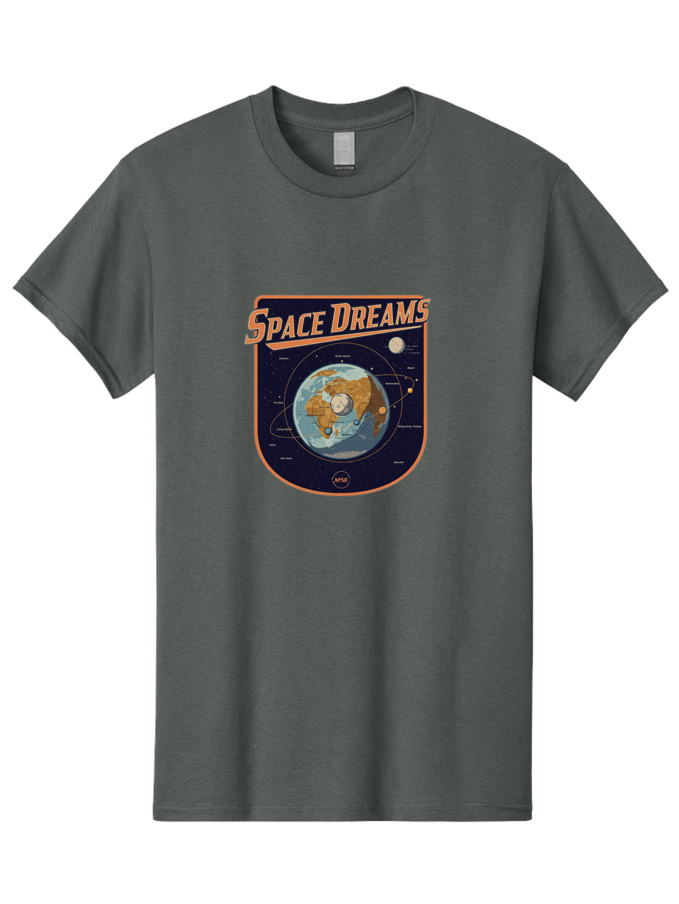 Space-Dreams-8 Men'S Graphic Tee, 100% Cotton, Comfortable Casual Summer Wear, Machine Washable, Space Dreams Poster, Satellite Orbits, Moon Phases, Earth From Space, Celestial Navigation, Astronomy Art, Vintage Style, Retro Futurism, Bad664