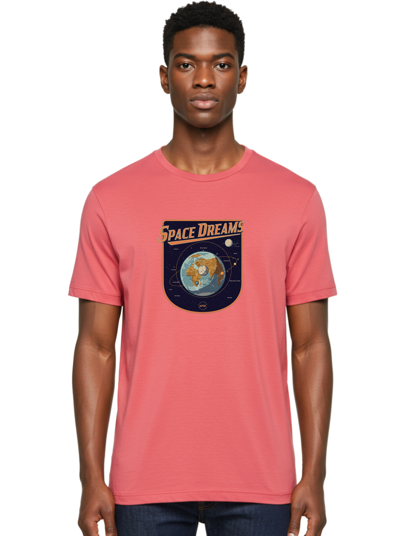 Space-Dreams-8 Men'S Graphic Tee, 100% Cotton, Comfortable Casual Summer Wear, Machine Washable, Space Dreams Poster, Satellite Orbits, Moon Phases, Earth From Space, Celestial Navigation, Astronomy Art, Vintage Style, Retro Futurism, Bad664