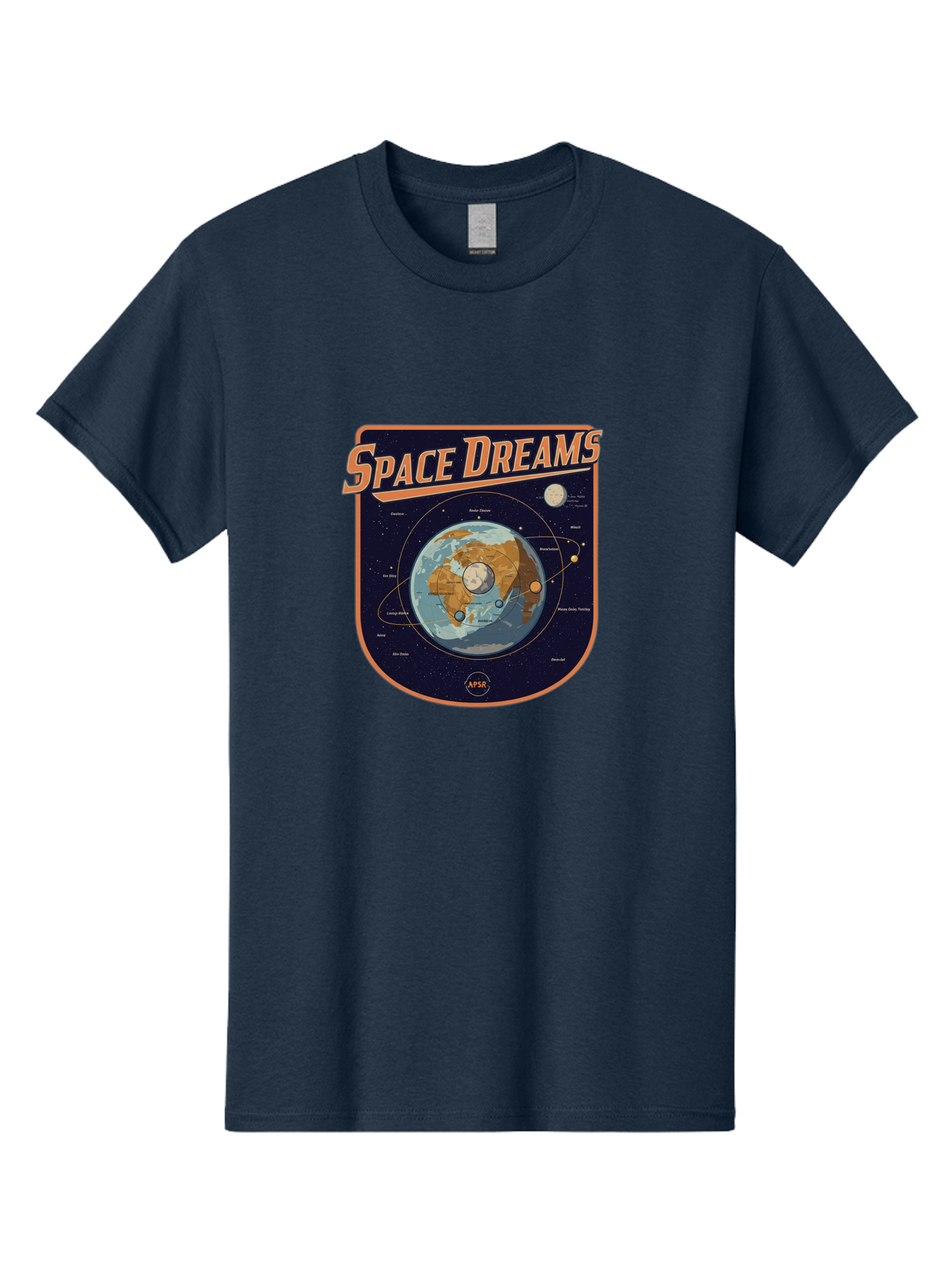 Space-Dreams-8 Men'S Graphic Tee, 100% Cotton, Comfortable Casual Summer Wear, Machine Washable, Space Dreams Poster, Satellite Orbits, Moon Phases, Earth From Space, Celestial Navigation, Astronomy Art, Vintage Style, Retro Futurism, Bad664