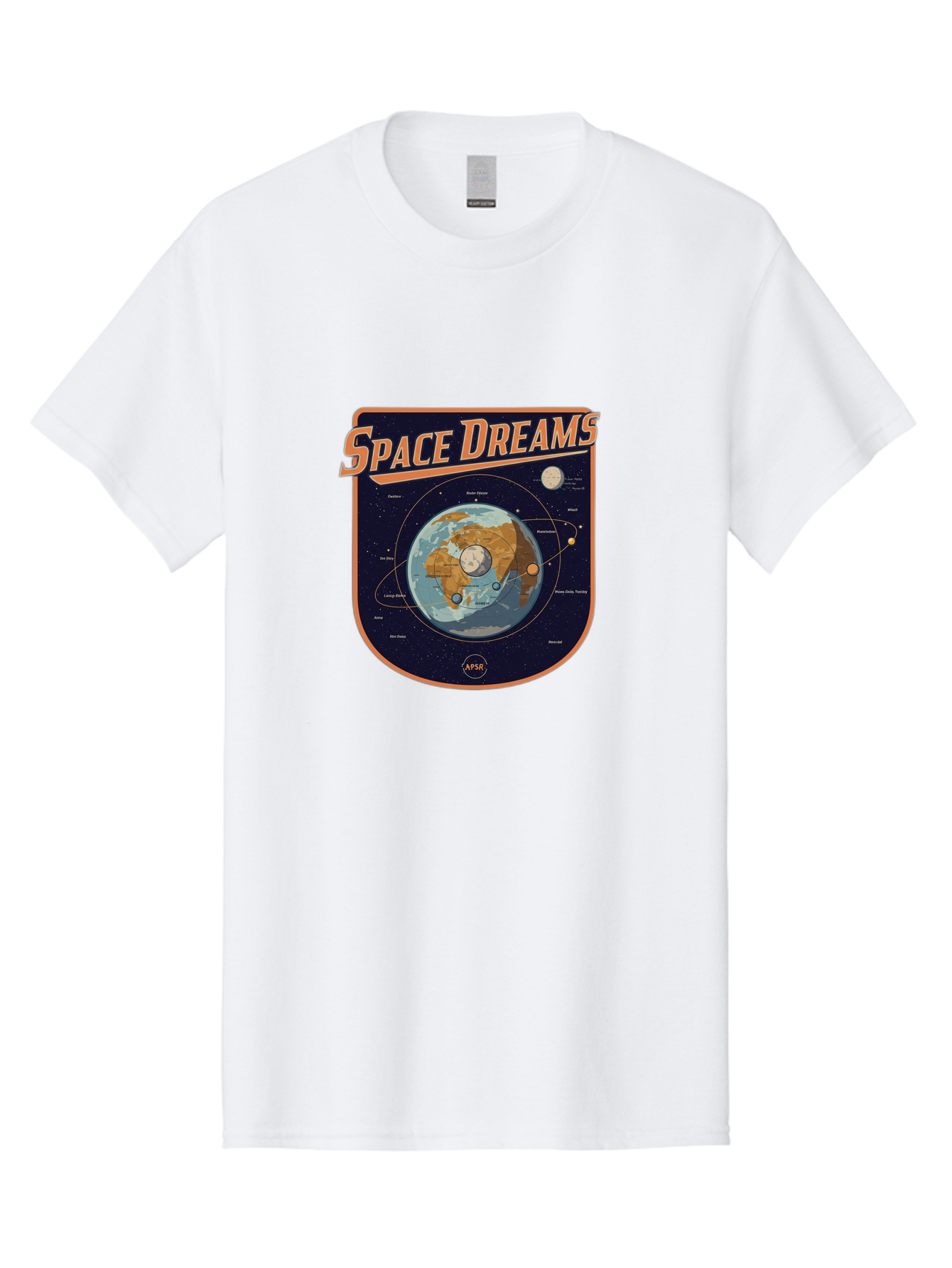 Space-Dreams-8 Men'S Graphic Tee, 100% Cotton, Comfortable Casual Summer Wear, Machine Washable, Space Dreams Poster, Satellite Orbits, Moon Phases, Earth From Space, Celestial Navigation, Astronomy Art, Vintage Style, Retro Futurism, Bad664