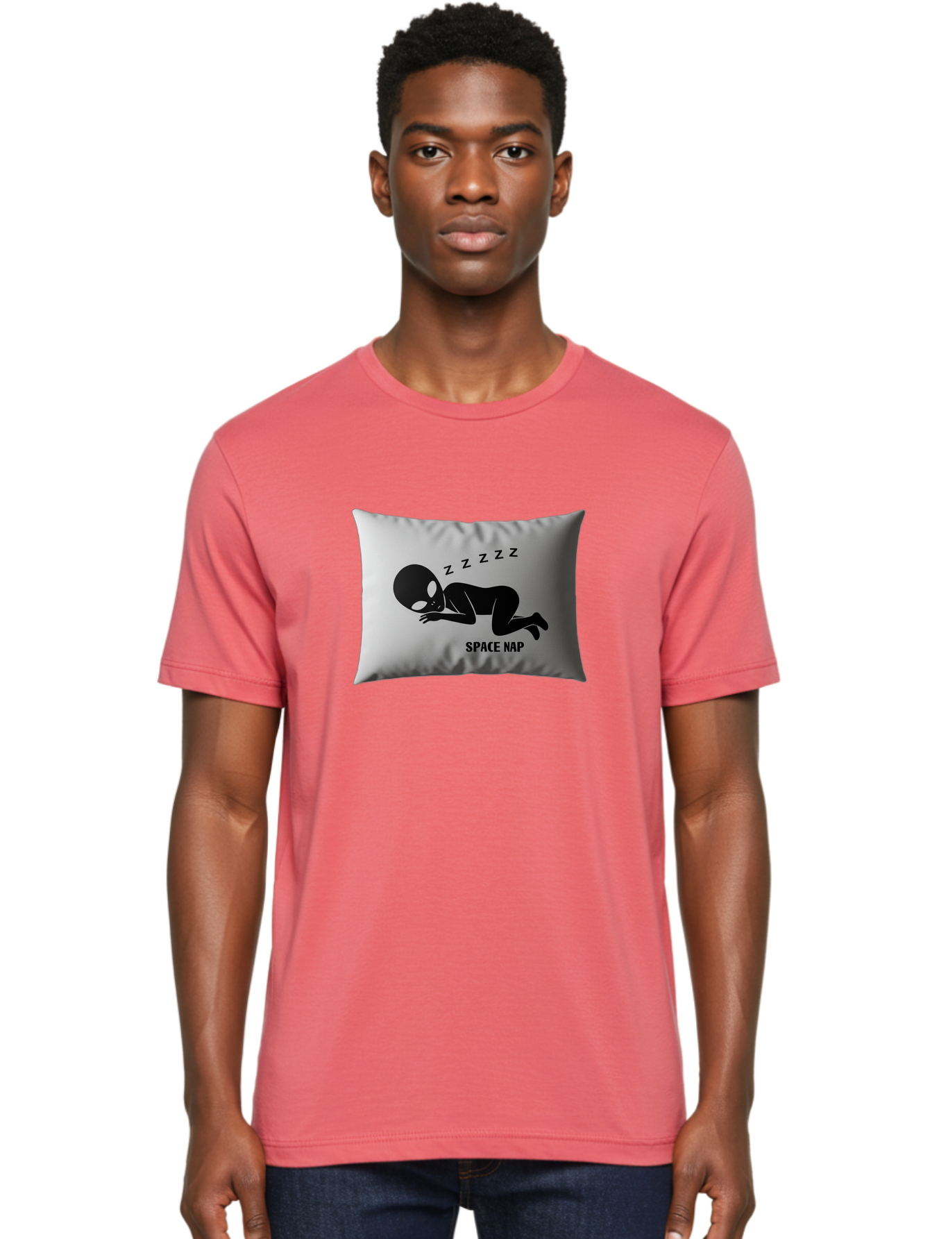 Space-Nap-3 Men'S Graphic Tee, 100% Cotton, Comfortable Casual Summer Wear, Machine Washable, Sleeping Alien, Pillow Design, Funny Gift, Alien Graphic, Space Humor, Zzz Symbol, Funny Pillow, Extraterrestrial Bad668