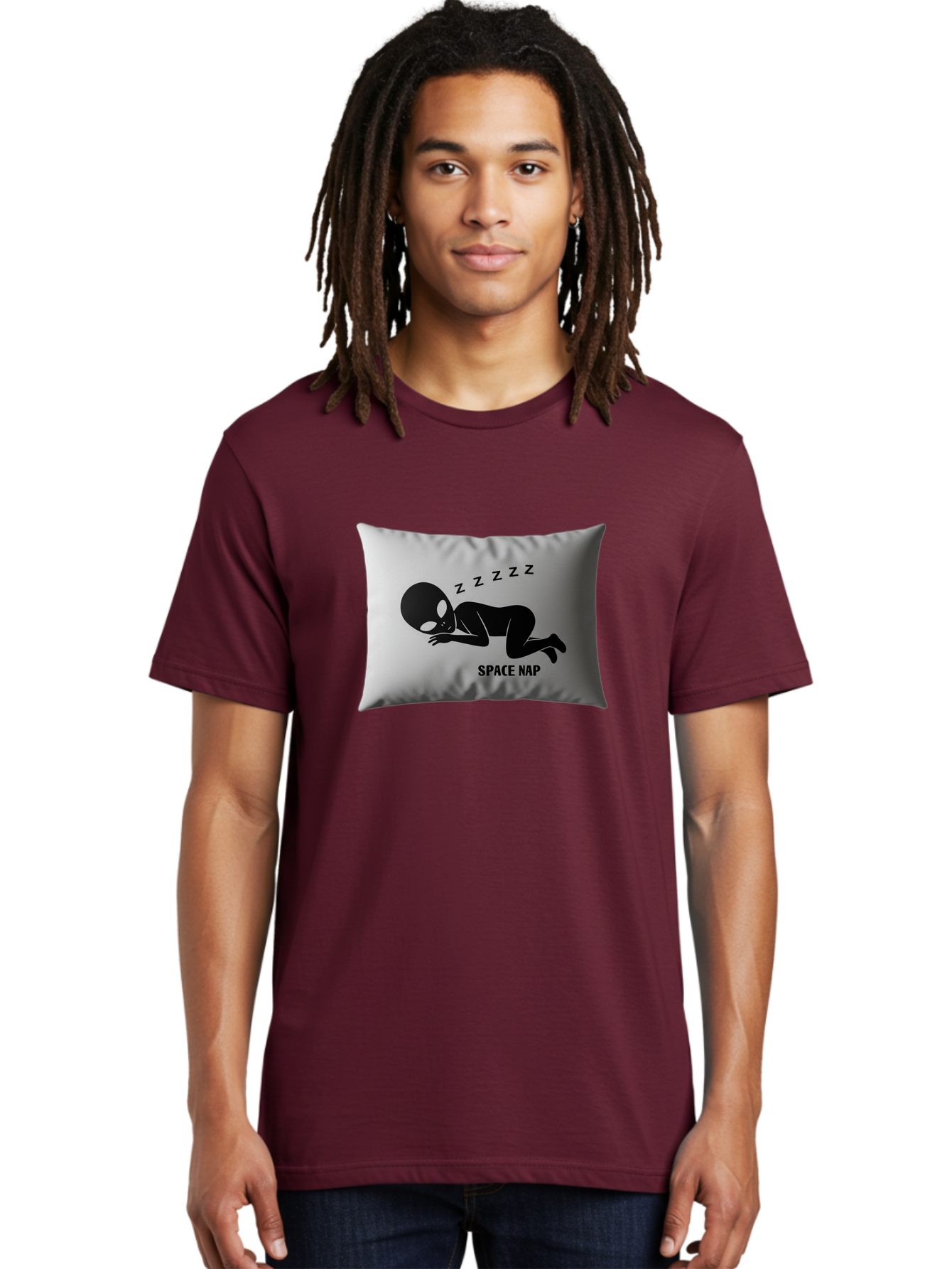 Space-Nap-3 Men'S Graphic Tee, 100% Cotton, Comfortable Casual Summer Wear, Machine Washable, Sleeping Alien, Pillow Design, Funny Gift, Alien Graphic, Space Humor, Zzz Symbol, Funny Pillow, Extraterrestrial Bad668