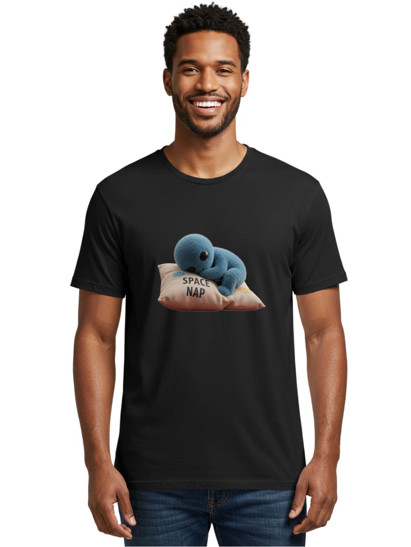 Space-Nap-4 Men'S Graphic Tee, 100% Cotton, Comfortable Casual Summer Wear, Machine Washable, Stuffed Alien, Space Nap, Sleeping On Pillow, Cute Plush Toy, Funny Meme, Cartoon Character, Adorable Creature, Resting In Space, Soft And Cuddly, Bad669