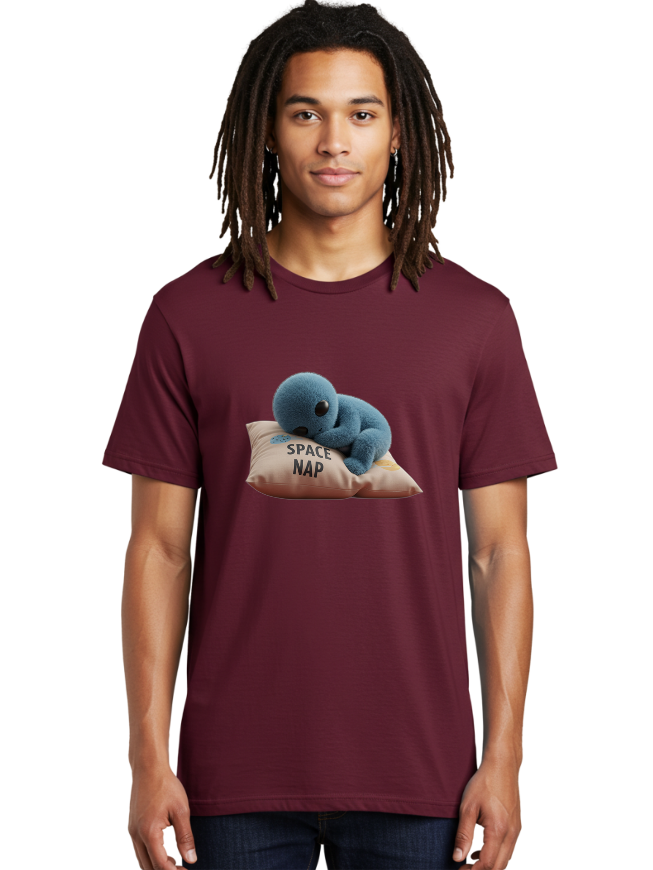 Space-Nap-4 Men'S Graphic Tee, 100% Cotton, Comfortable Casual Summer Wear, Machine Washable, Stuffed Alien, Space Nap, Sleeping On Pillow, Cute Plush Toy, Funny Meme, Cartoon Character, Adorable Creature, Resting In Space, Soft And Cuddly, Bad669