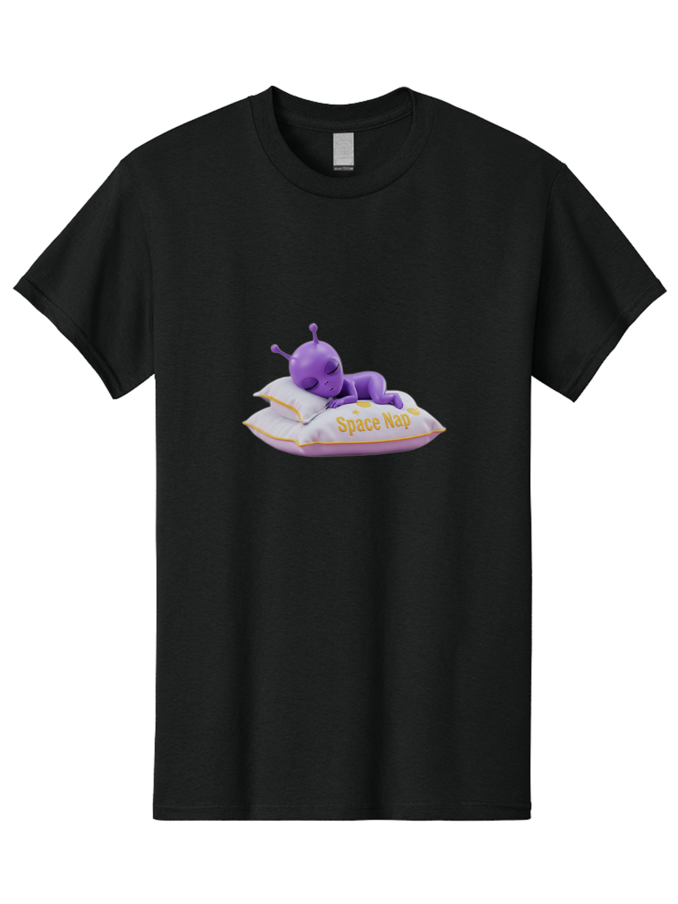 Space-Nap Men'S Graphic Tee, 100% Cotton, Comfortable Casual Summer Wear, Machine Washable, Purple Alien Sleeping On Pillow, Space Nap, Cartoon Character, 3D Illustration, Funny Alien, Resting In Space, Cute Extraterrestrial, Bad673