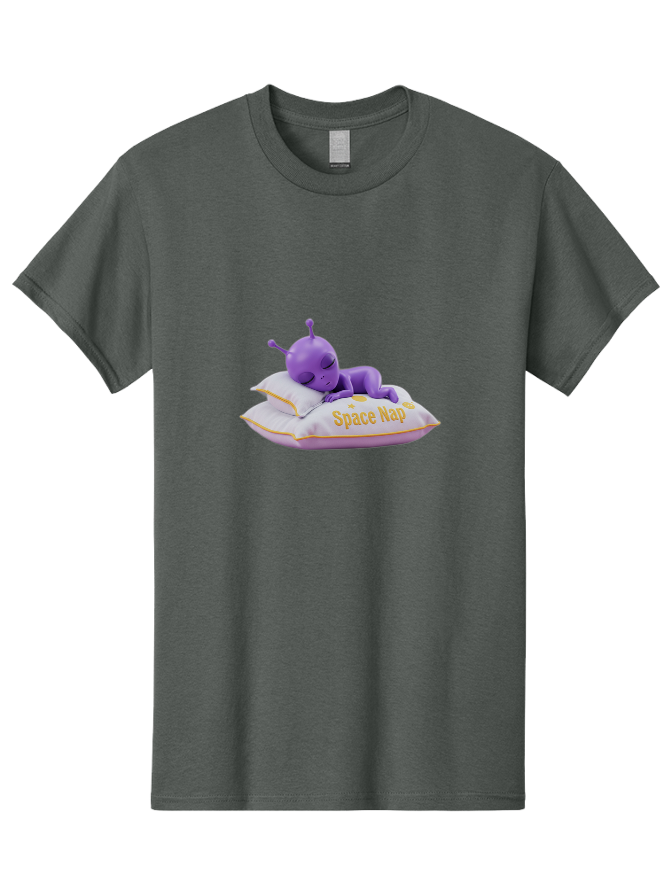 Space-Nap Men'S Graphic Tee, 100% Cotton, Comfortable Casual Summer Wear, Machine Washable, Purple Alien Sleeping On Pillow, Space Nap, Cartoon Character, 3D Illustration, Funny Alien, Resting In Space, Cute Extraterrestrial, Bad673