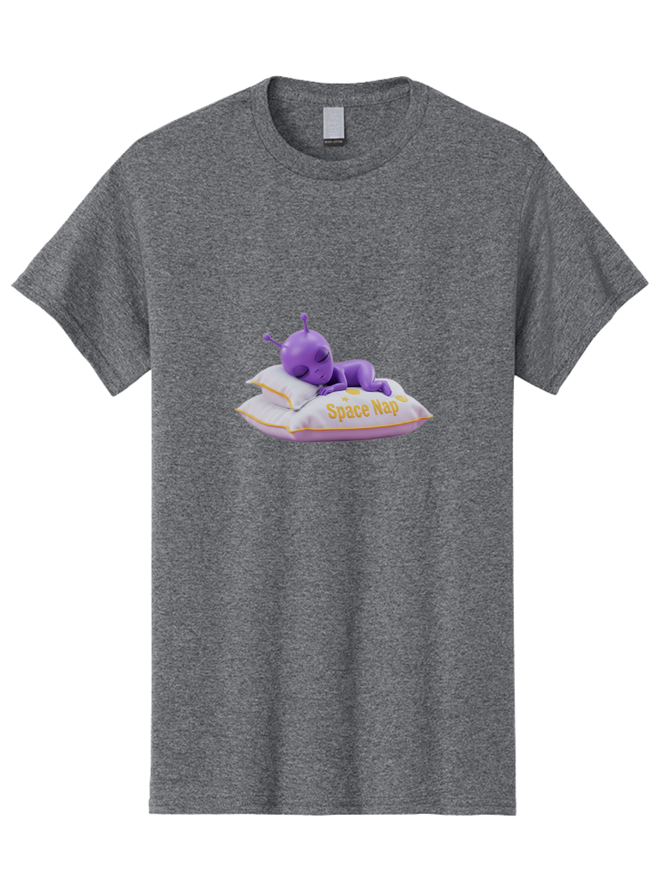 Space-Nap Men'S Graphic Tee, 100% Cotton, Comfortable Casual Summer Wear, Machine Washable, Purple Alien Sleeping On Pillow, Space Nap, Cartoon Character, 3D Illustration, Funny Alien, Resting In Space, Cute Extraterrestrial, Bad673