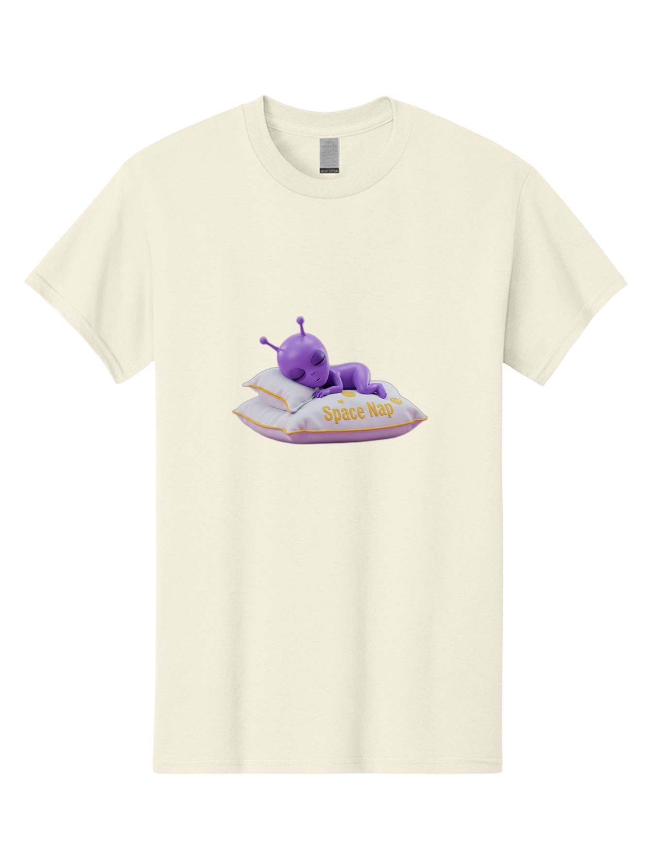 Space-Nap Men'S Graphic Tee, 100% Cotton, Comfortable Casual Summer Wear, Machine Washable, Purple Alien Sleeping On Pillow, Space Nap, Cartoon Character, 3D Illustration, Funny Alien, Resting In Space, Cute Extraterrestrial, Bad673