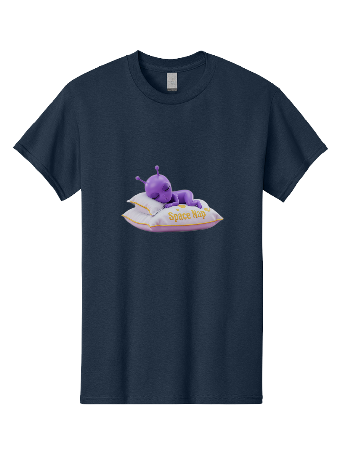 Space-Nap Men'S Graphic Tee, 100% Cotton, Comfortable Casual Summer Wear, Machine Washable, Purple Alien Sleeping On Pillow, Space Nap, Cartoon Character, 3D Illustration, Funny Alien, Resting In Space, Cute Extraterrestrial, Bad673