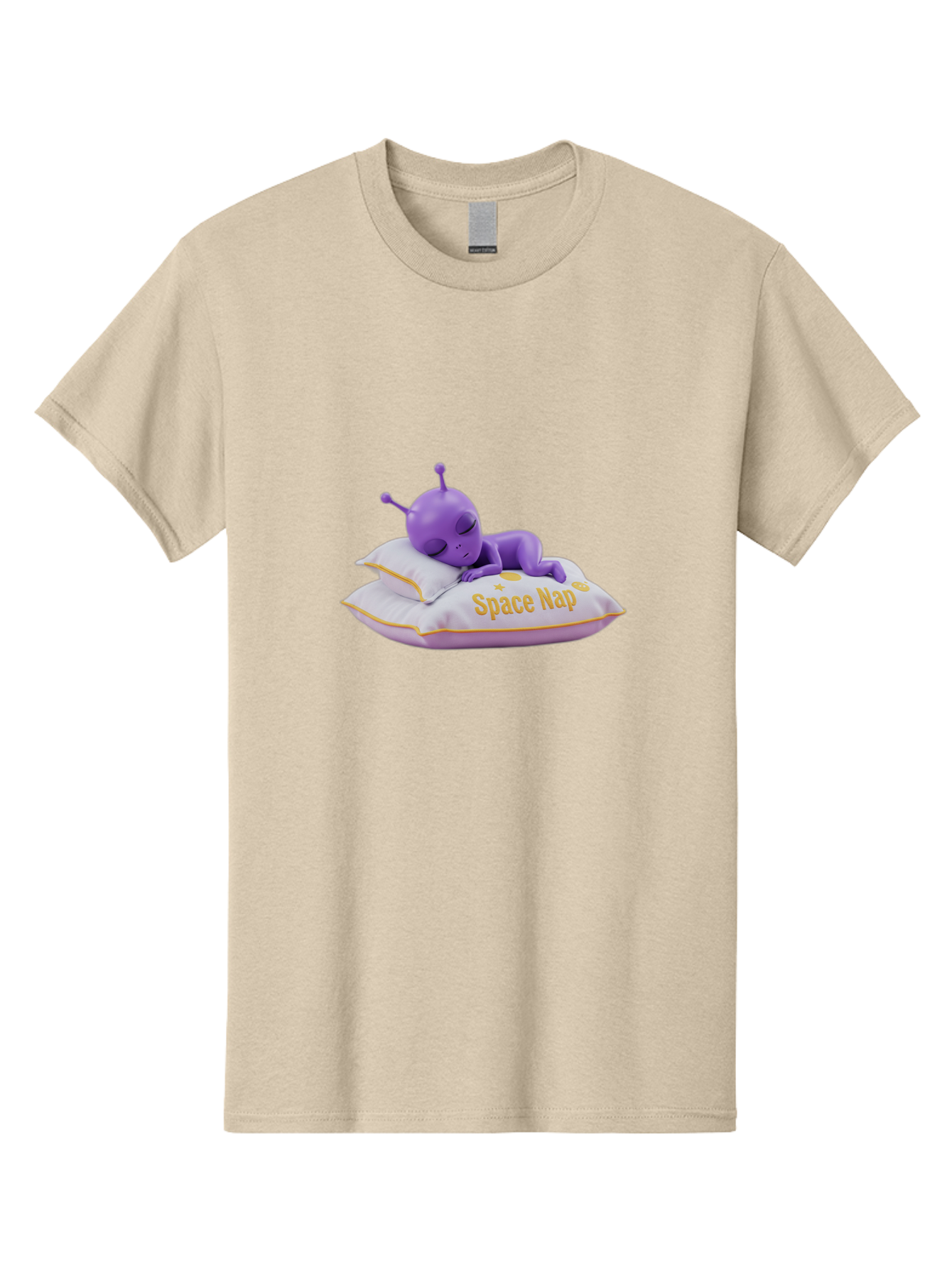 Space-Nap Men'S Graphic Tee, 100% Cotton, Comfortable Casual Summer Wear, Machine Washable, Purple Alien Sleeping On Pillow, Space Nap, Cartoon Character, 3D Illustration, Funny Alien, Resting In Space, Cute Extraterrestrial, Bad673