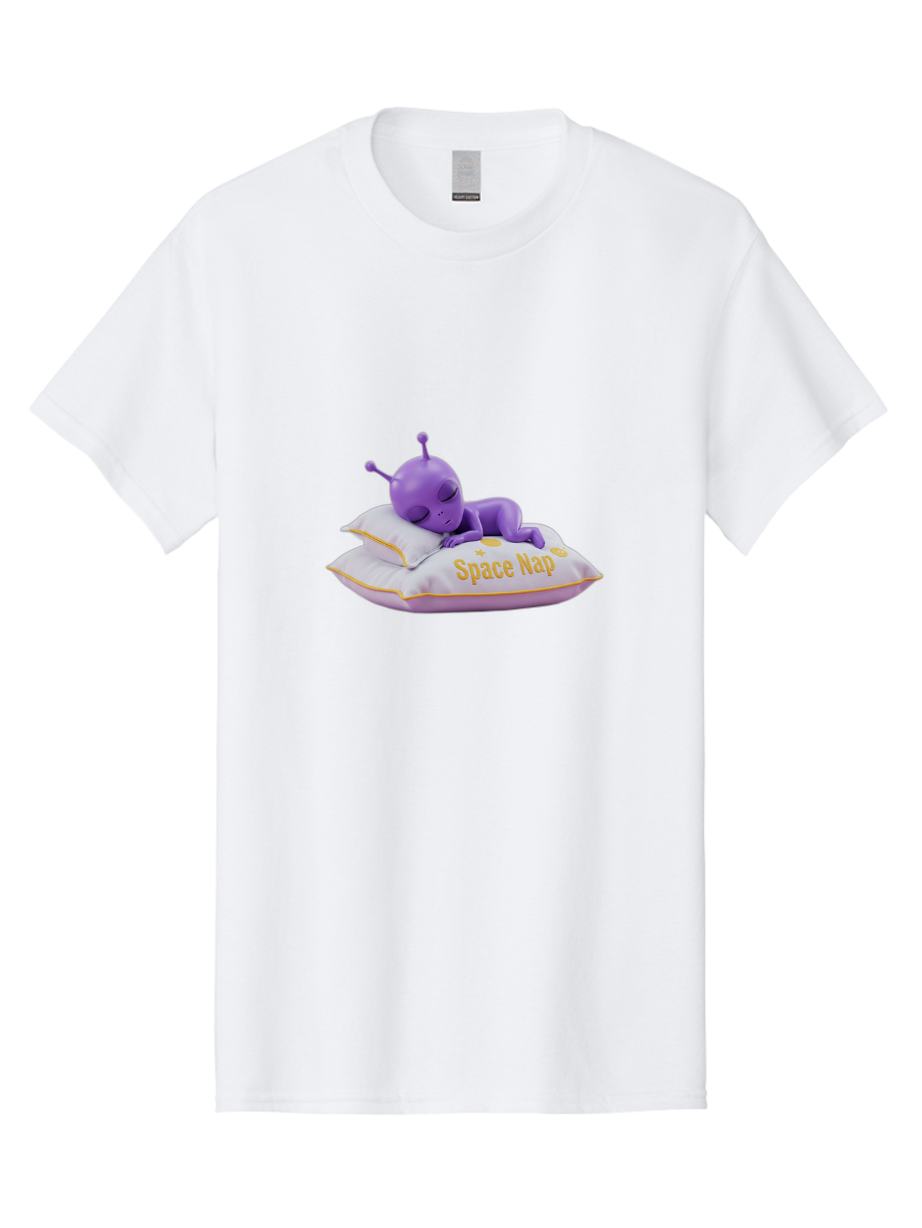 Space-Nap Men'S Graphic Tee, 100% Cotton, Comfortable Casual Summer Wear, Machine Washable, Purple Alien Sleeping On Pillow, Space Nap, Cartoon Character, 3D Illustration, Funny Alien, Resting In Space, Cute Extraterrestrial, Bad673
