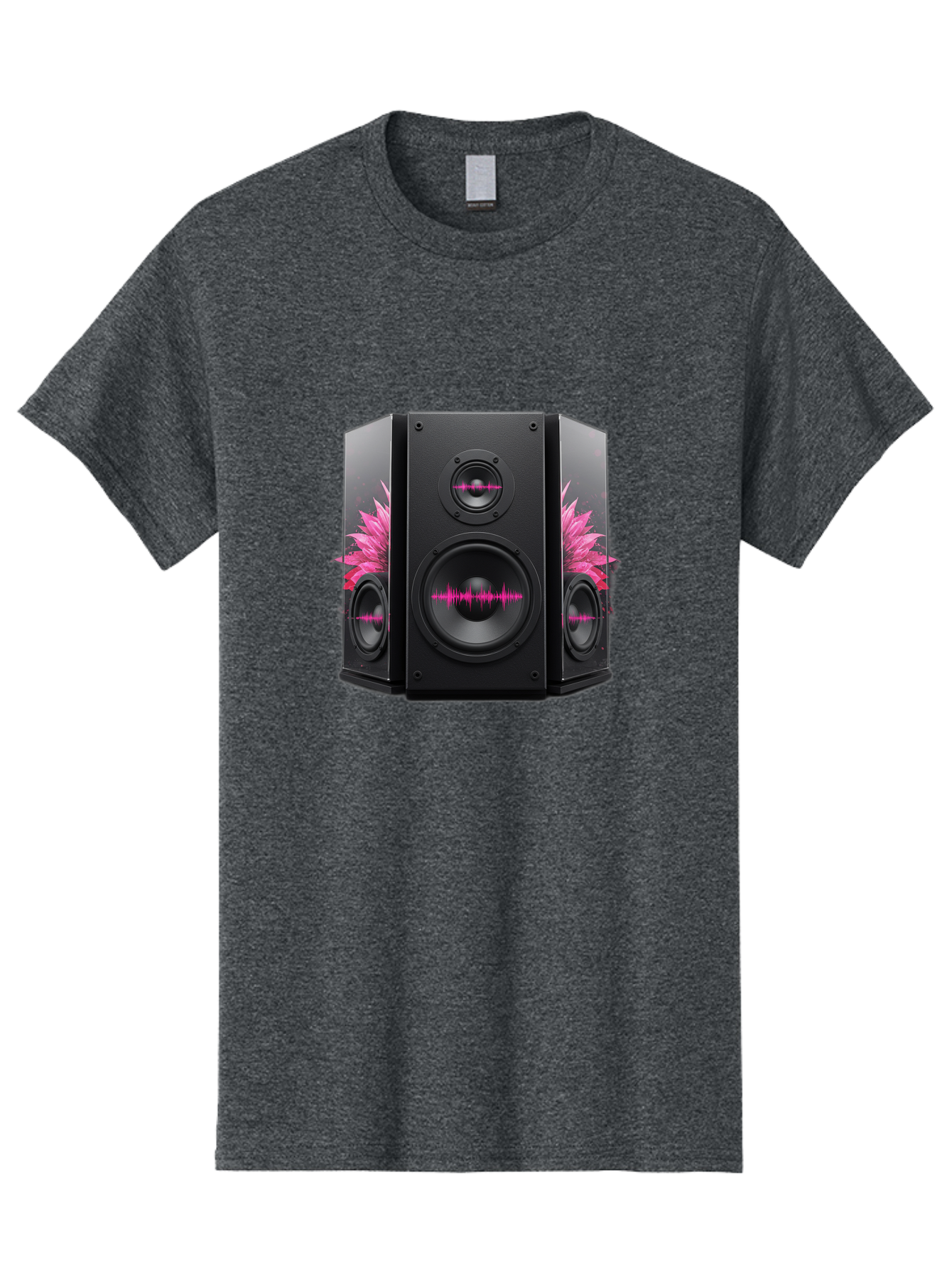 Speakers-With-Pink-Sound-Waves Men'S Graphic Tee, 100% Cotton, Comfortable Casual Summer Wear, Machine Washable, High-Quality Sound Systems, Sleek Designs, Speaker Customization, Vibrant Pink Graphics, Music Technology, Sound Waves Bad678