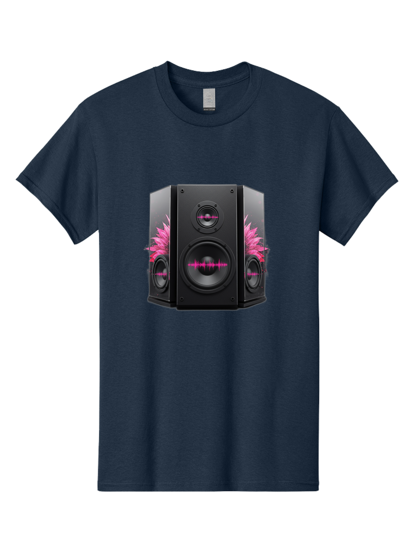 Speakers-With-Pink-Sound-Waves Men'S Graphic Tee, 100% Cotton, Comfortable Casual Summer Wear, Machine Washable, High-Quality Sound Systems, Sleek Designs, Speaker Customization, Vibrant Pink Graphics, Music Technology, Sound Waves Bad678